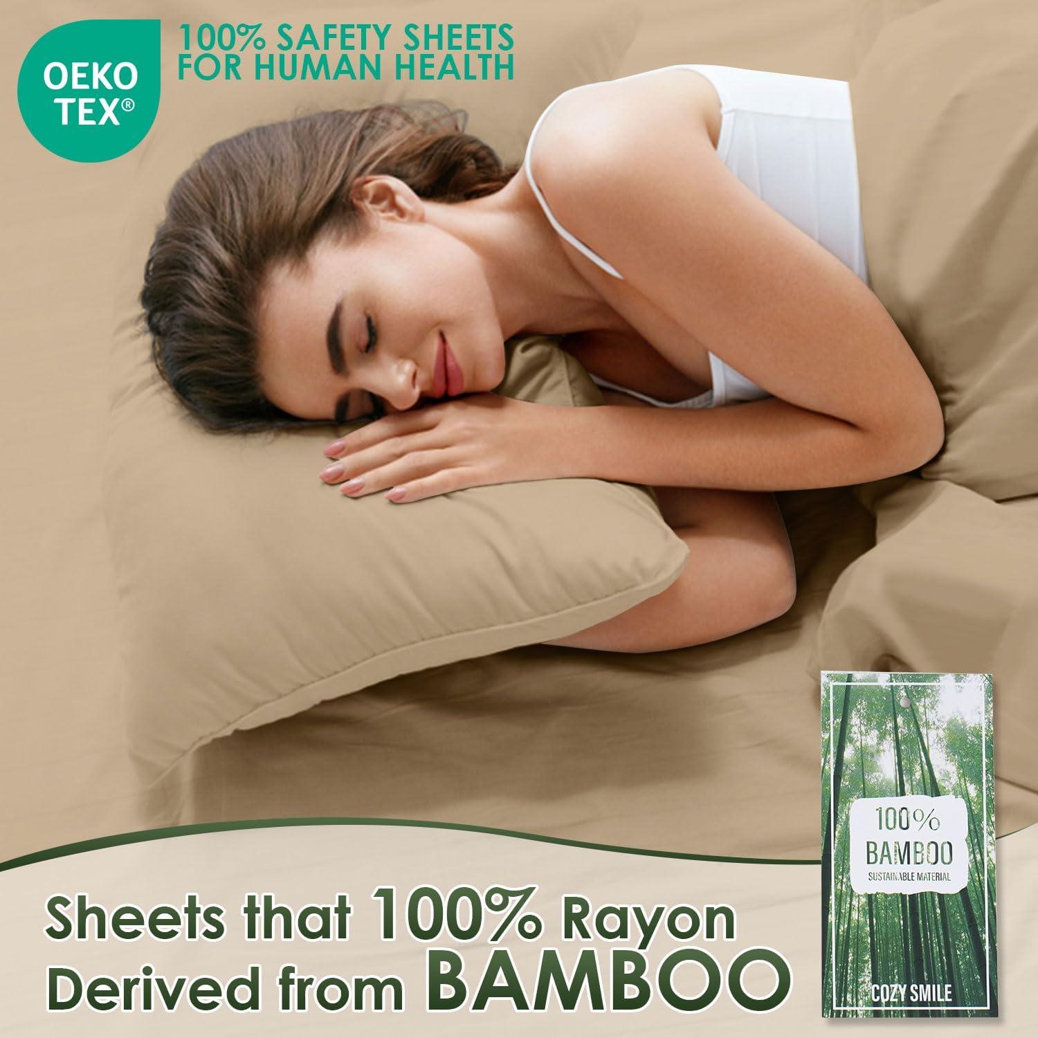 Juego de Sábanas King CozySmile 100% Viscosa de Bambú Beige