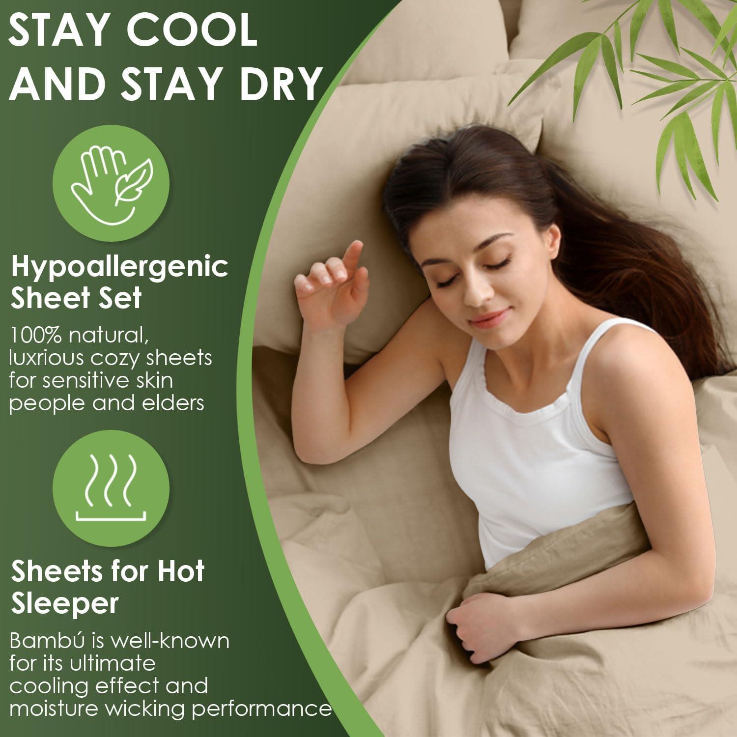 Juego de Sábanas King CozySmile 100% Viscosa de Bambú Beige