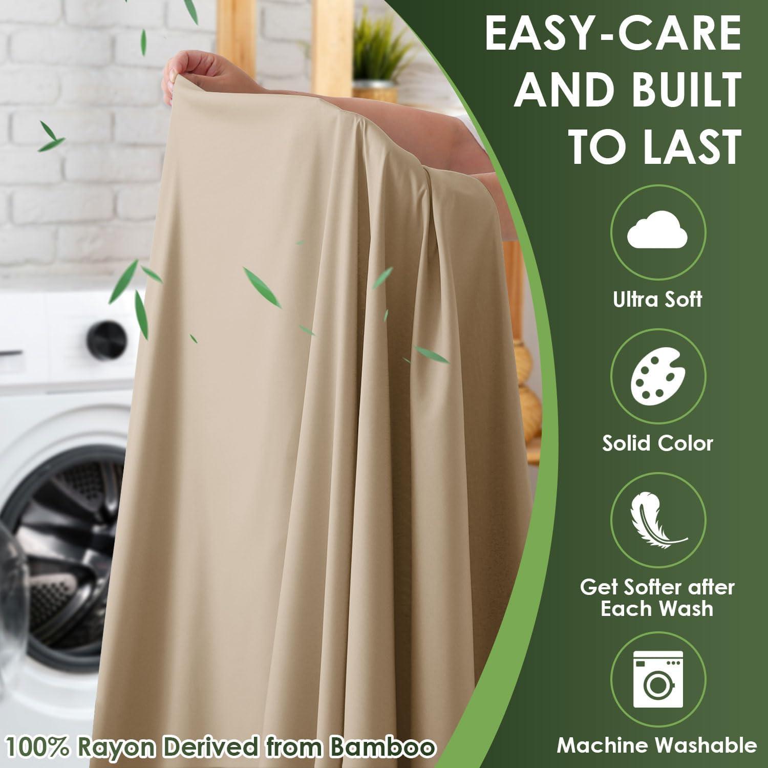 Juego de Sábanas King CozySmile 100% Viscosa de Bambú Beige