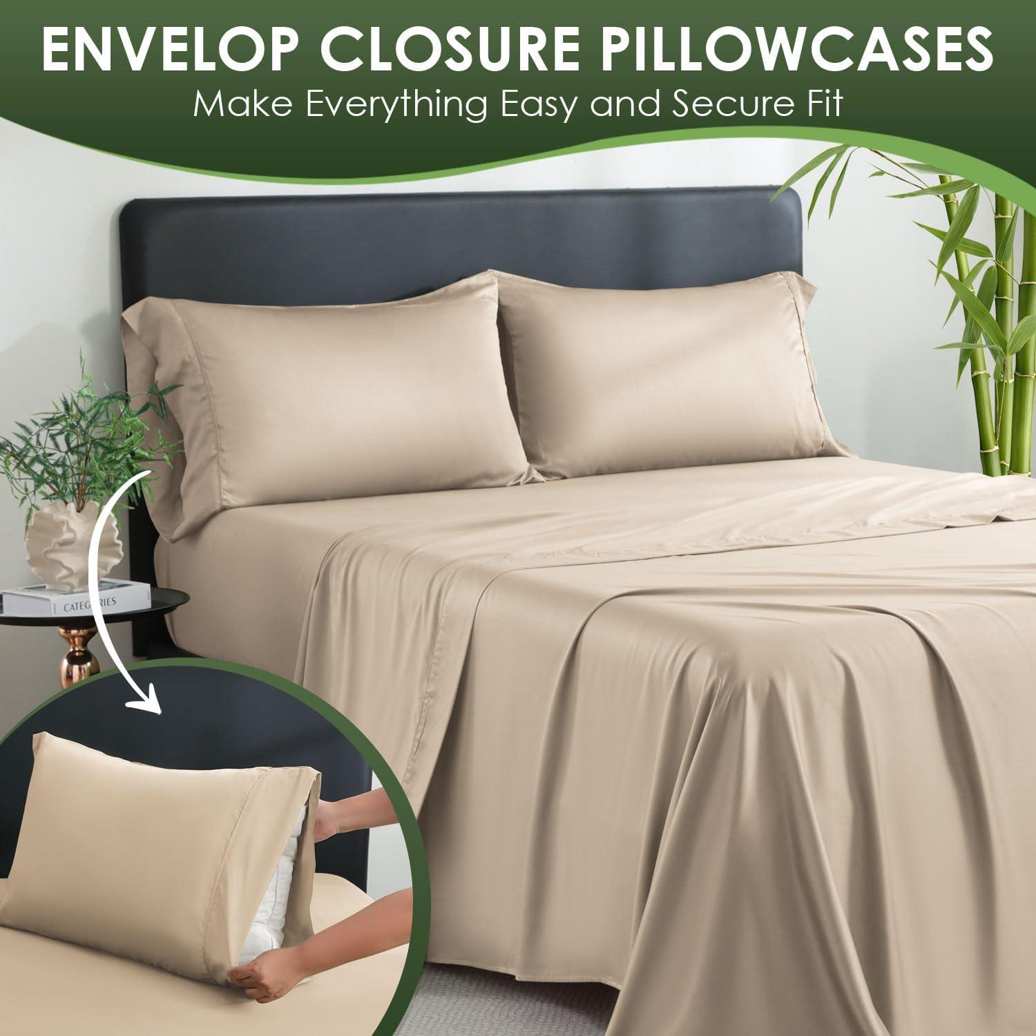 Juego de Sábanas King CozySmile 100% Viscosa de Bambú Beige