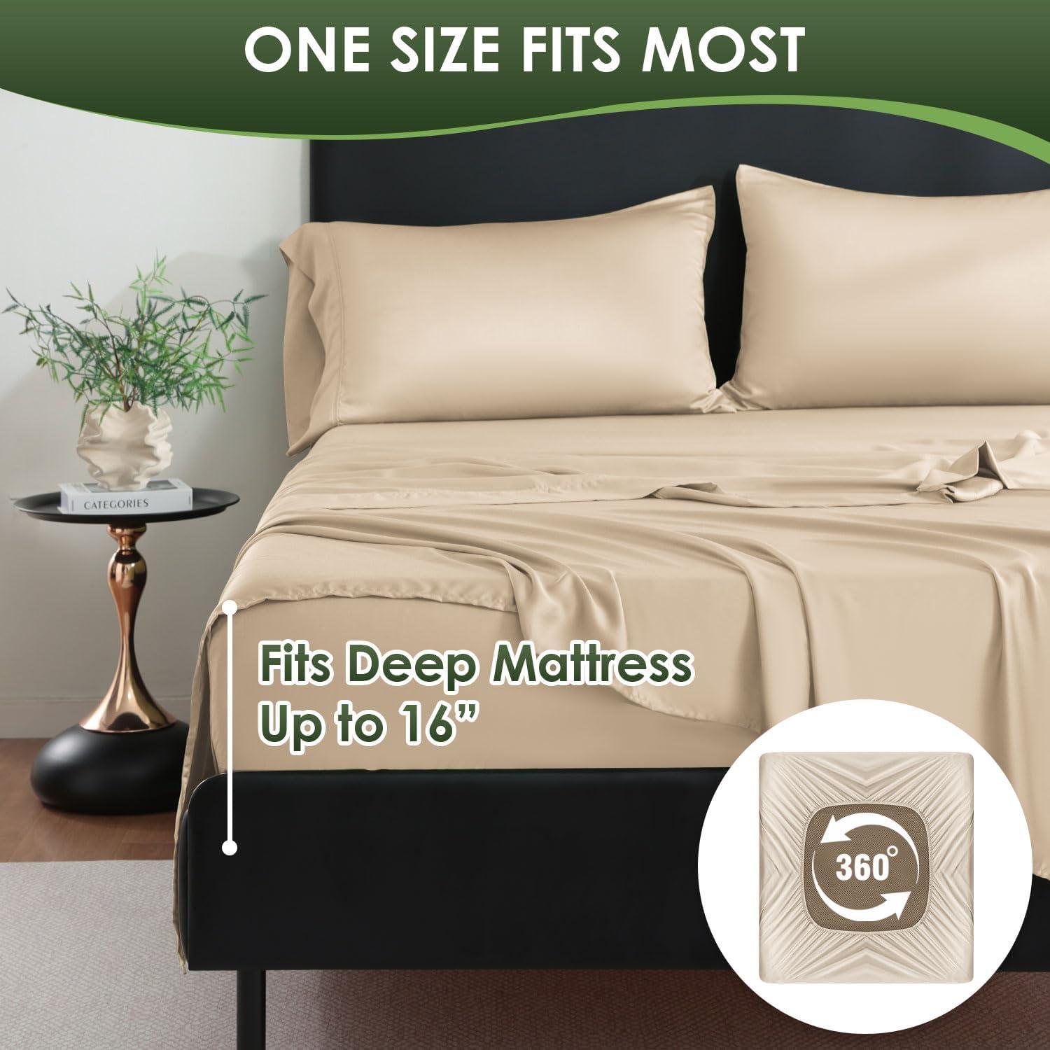 Juego de Sábanas King CozySmile 100% Viscosa de Bambú Beige