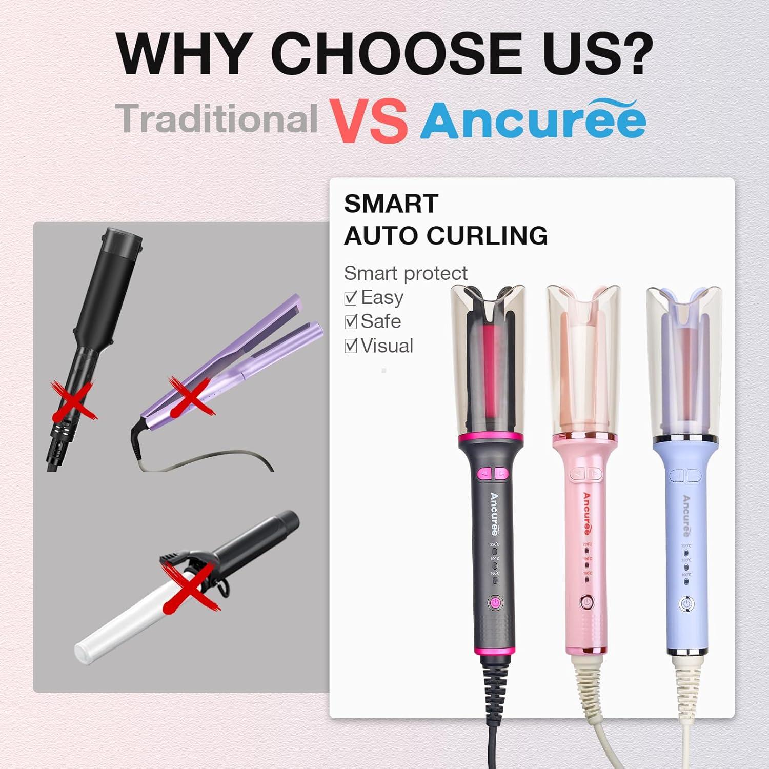 Rizador Automático de Cabello Ancuree Gris, Anti-Enredos, 3 Temperaturas