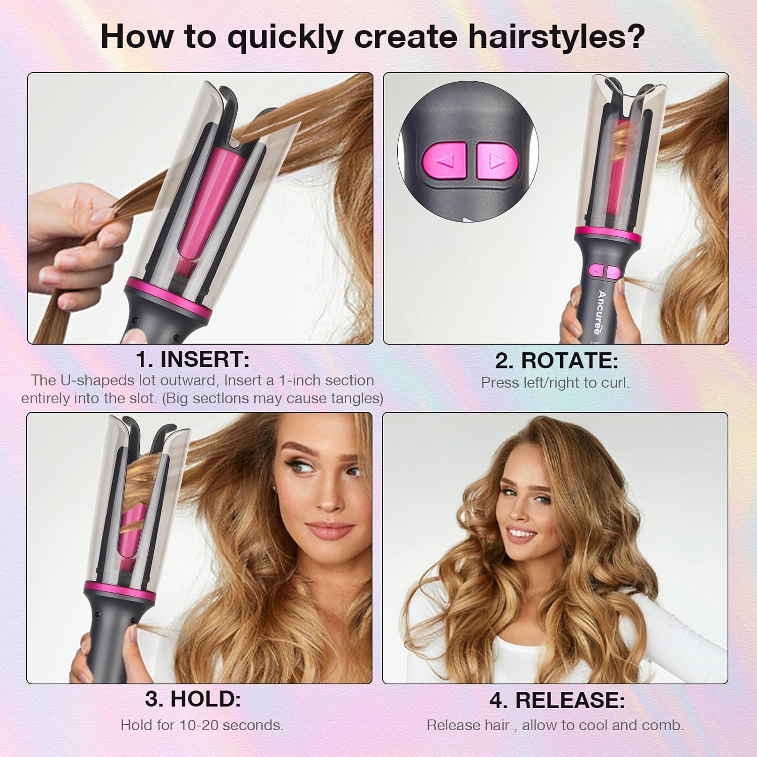 Rizador Automático de Cabello Ancuree Gris, Anti-Enredos, 3 Temperaturas