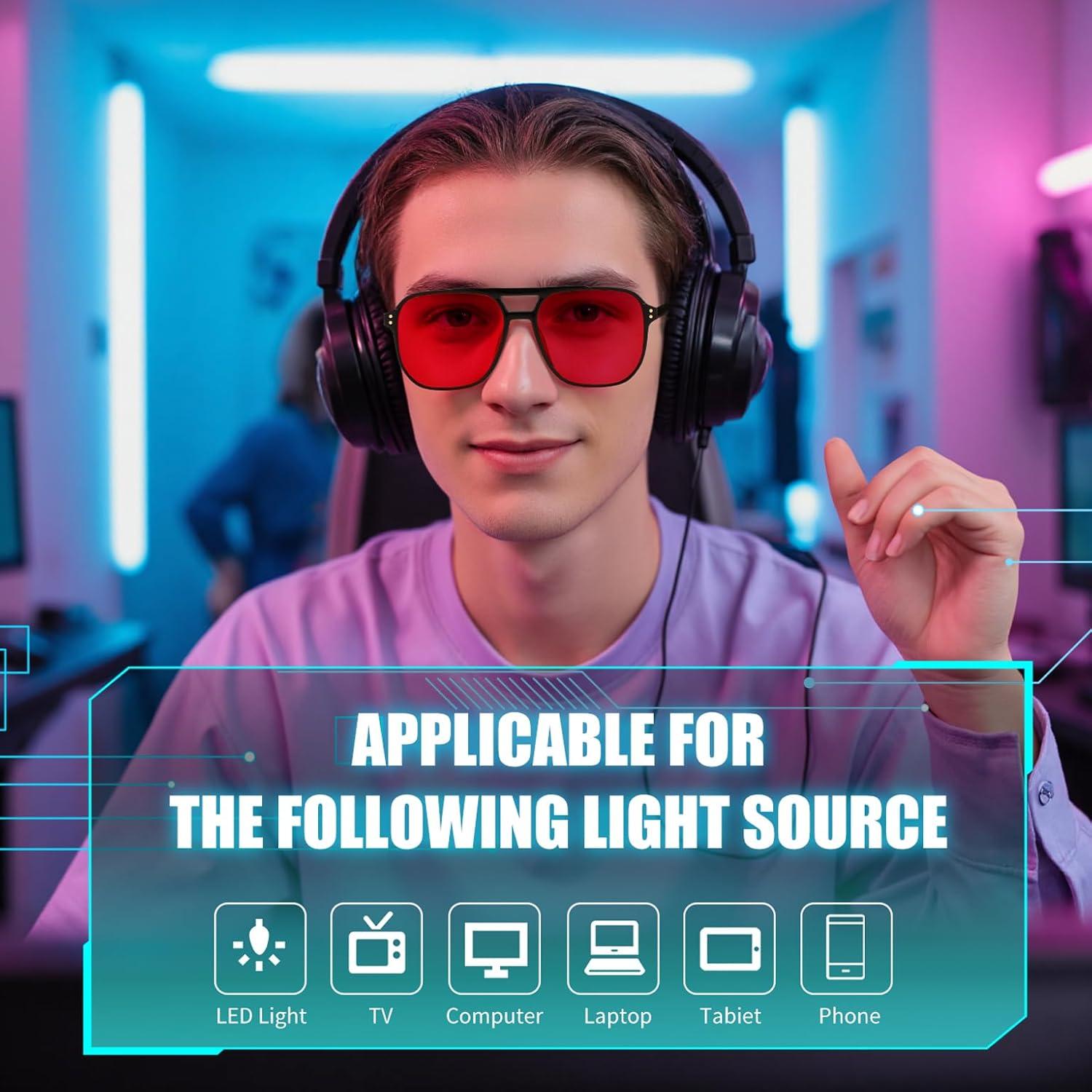 Gafas de Luz Azul FEISEDY G2835 para Dormir y Jugar - Lentes Rojas