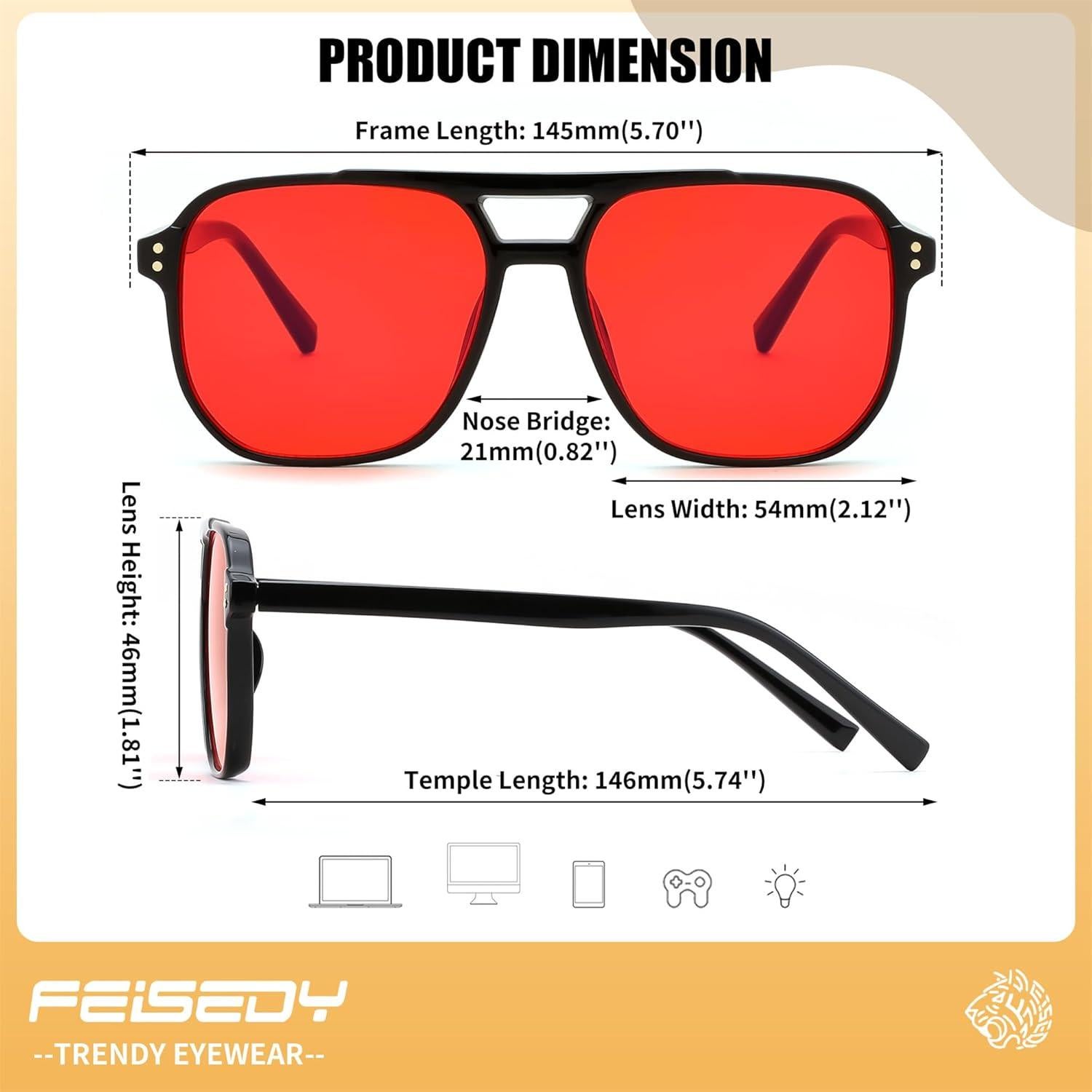 Gafas de Luz Azul FEISEDY G2835 para Dormir y Jugar - Lentes Rojas