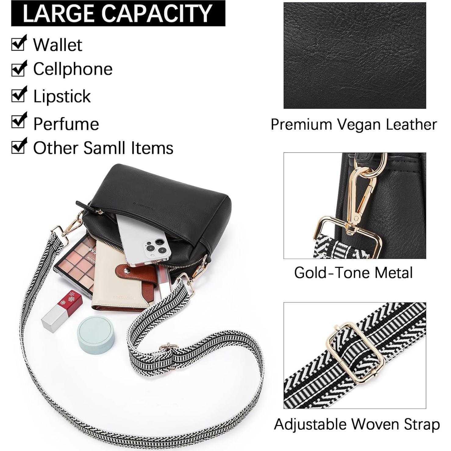 Bolso Cruzado BOSTANTEN de Cuero Vegano para Mujeres Negro