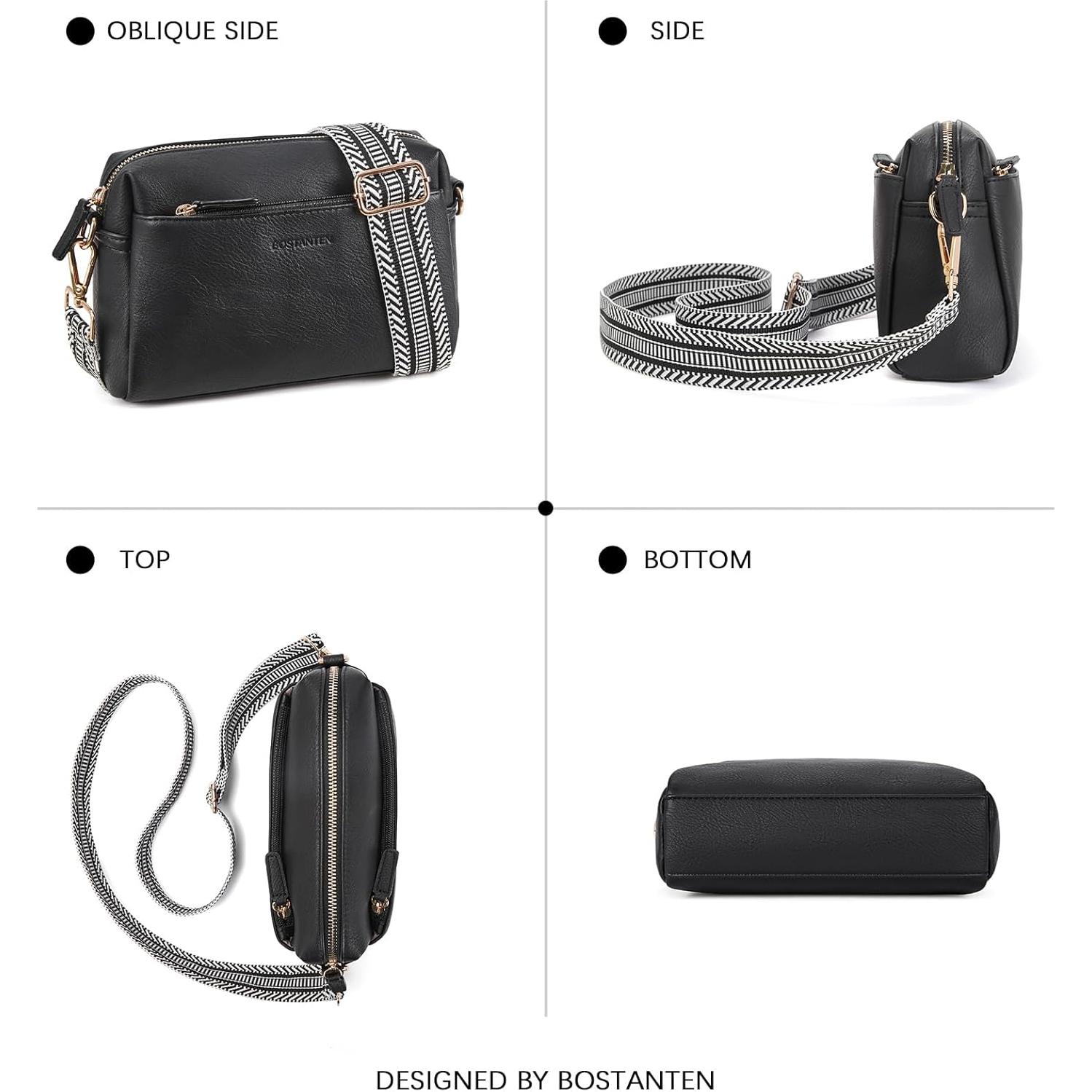 Bolso Cruzado BOSTANTEN de Cuero Vegano para Mujeres Negro