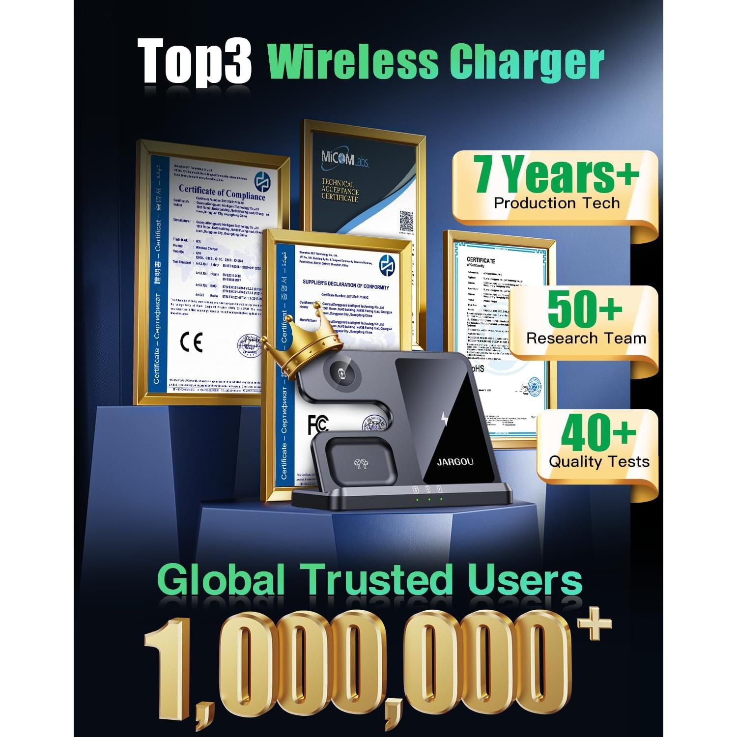 Estación de Carga 3 en 1 JARGOU para iPhone, Apple Watch y AirPods