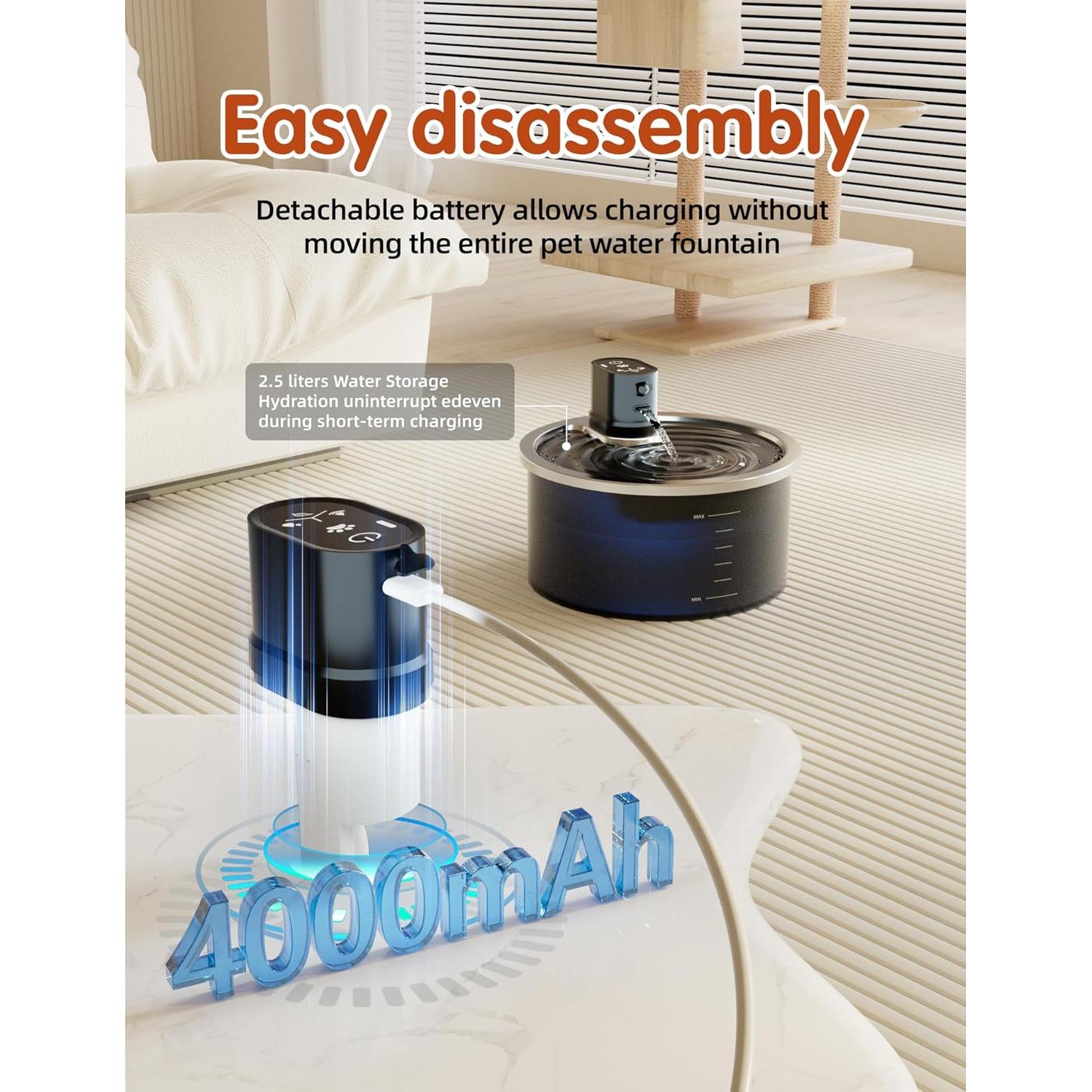 Fuente de Agua Inalámbrica Acero Inoxidable Jzla Pro 3.2L