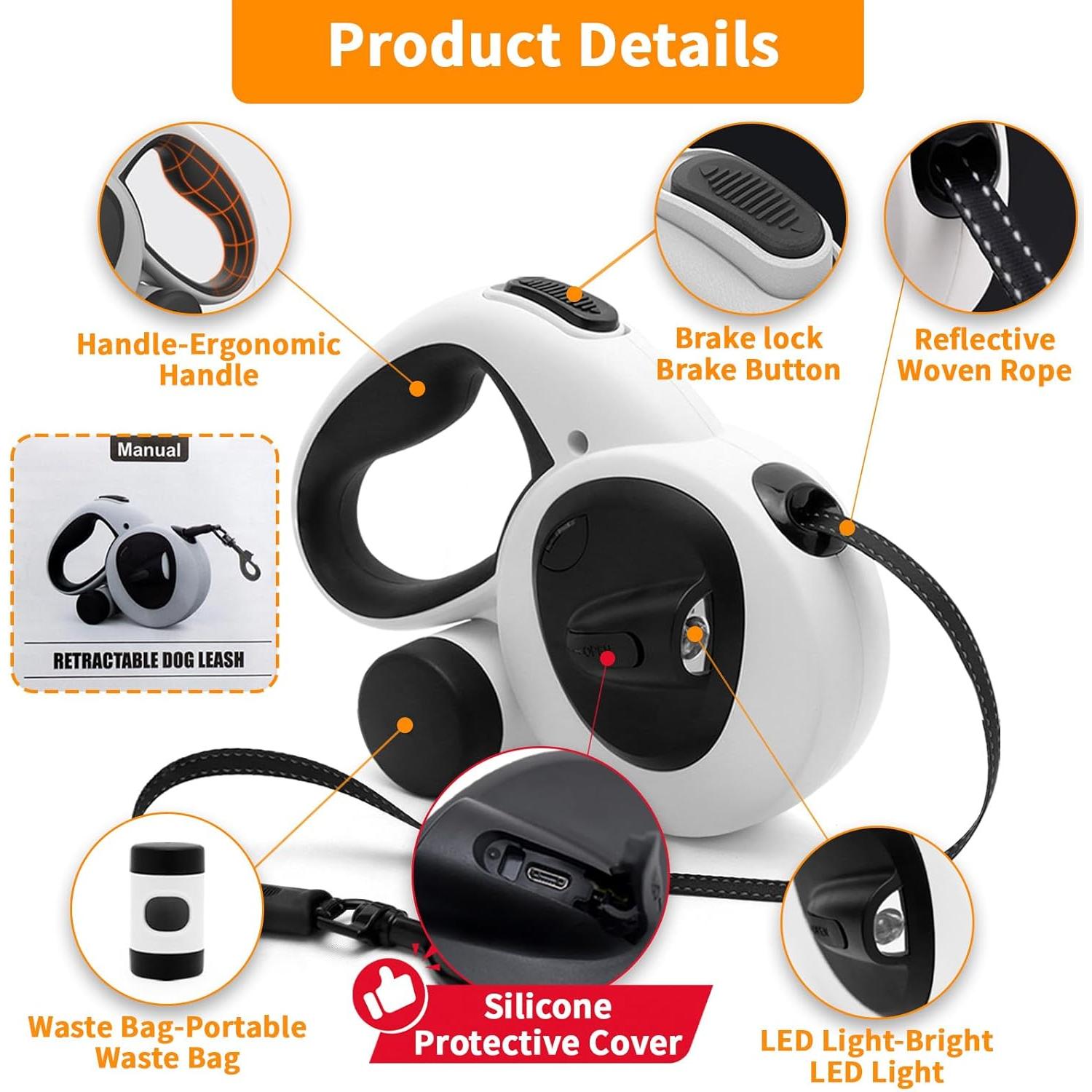 Correa de Perro Retráctil COSOWO 4.88 m con Luz LED y Dispensador