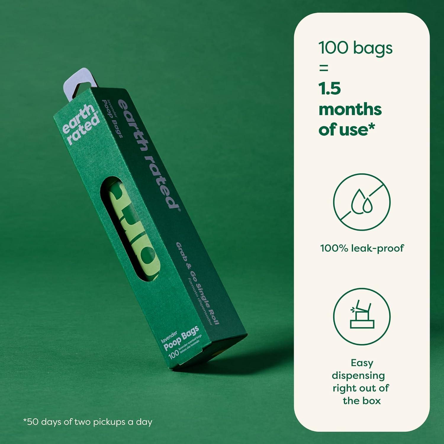 Bolsas de Poop para Perros Earth Rated, 100 Unidades Aroma Lavanda