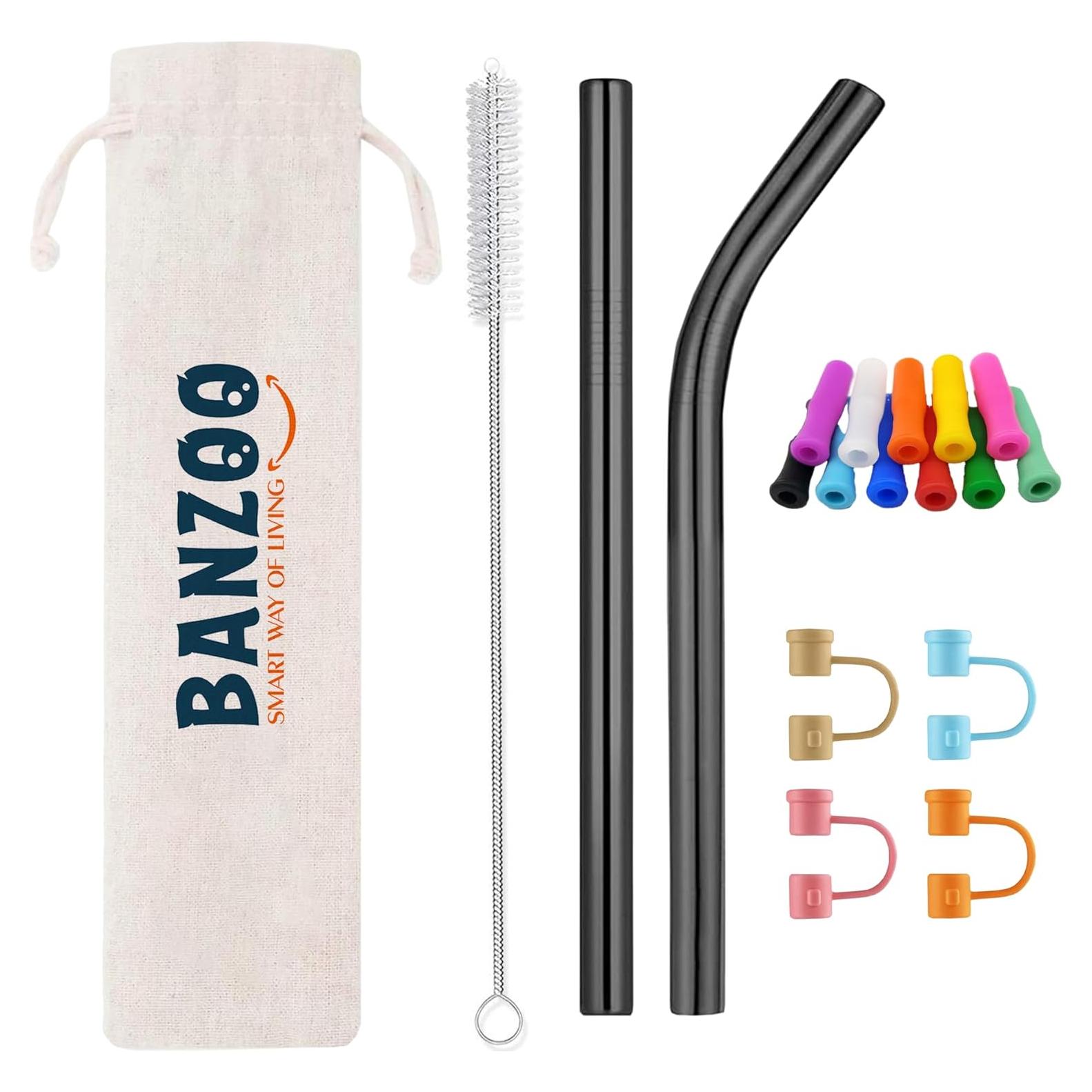 Popotes de Acero Inoxidable Banzoo Reutilizables 21.5 y 26.7 cm