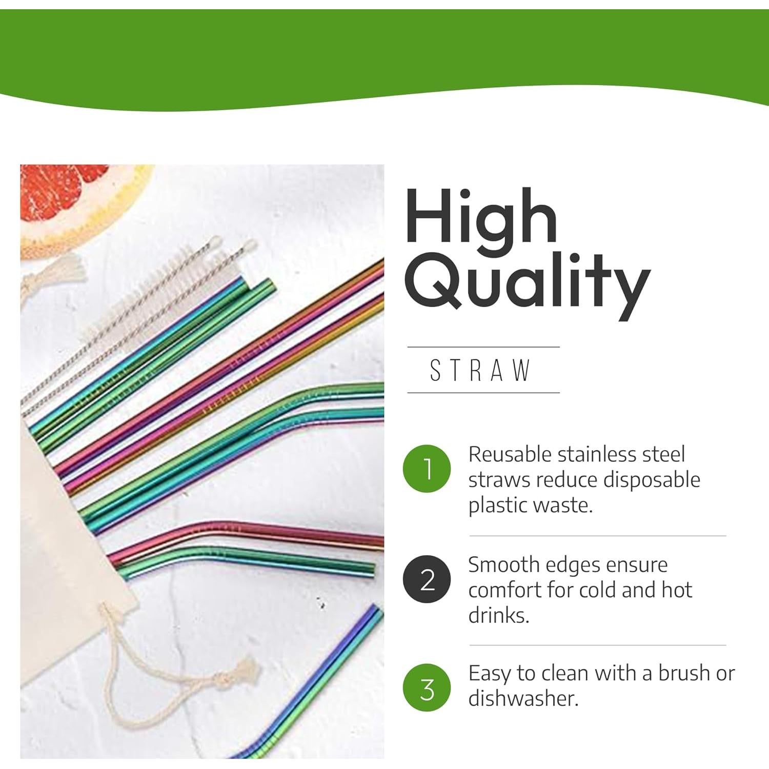 Popotes de Acero Inoxidable Banzoo Reutilizables 21.5 y 26.7 cm