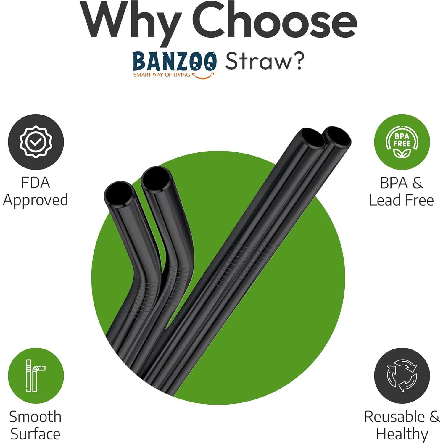 Popotes de Acero Inoxidable Banzoo Reutilizables 21.5 y 26.7 cm