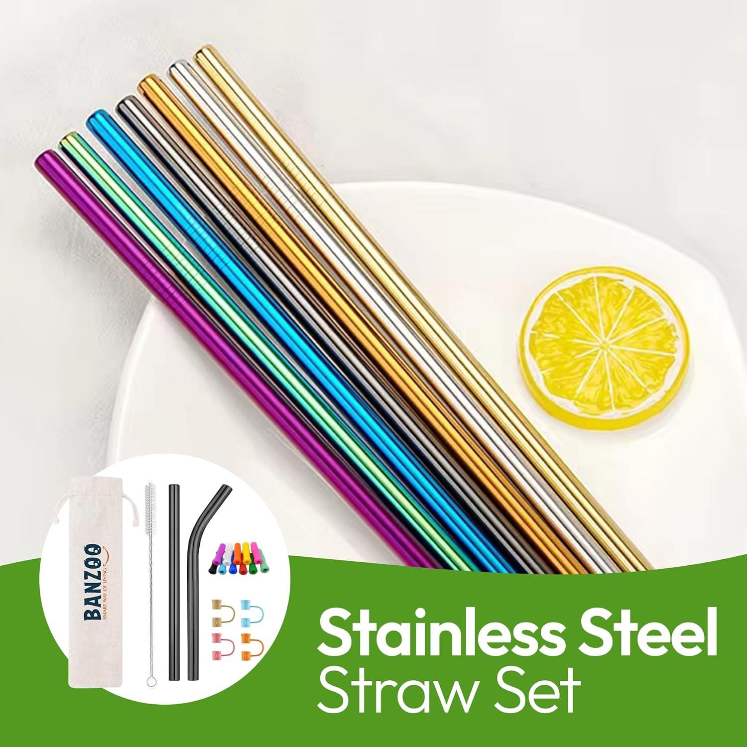 Popotes de Acero Inoxidable Banzoo Reutilizables 21.5 y 26.7 cm
