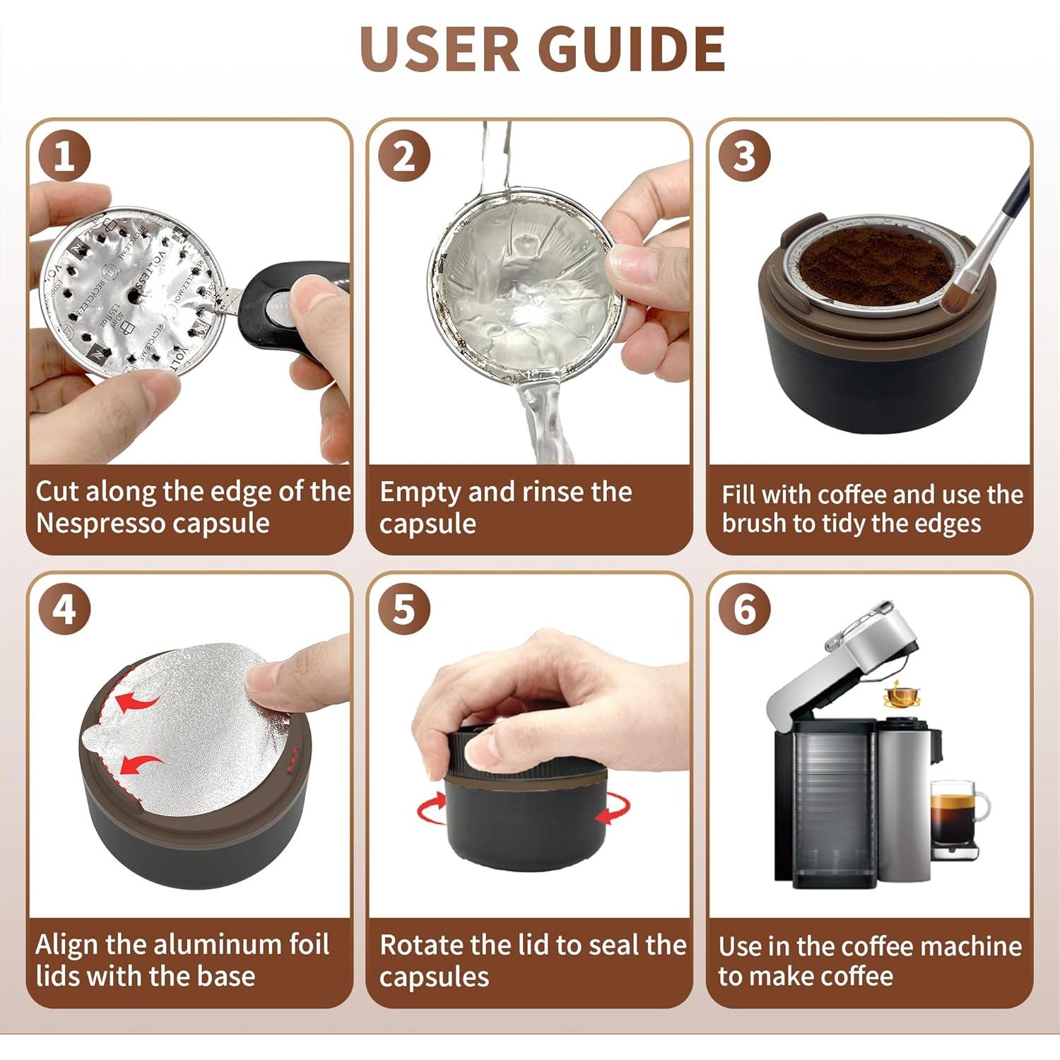 Kit de Cápsulas Reutilizables Sootozy para Nespresso Vertuo - 100 Tapas de Aluminio