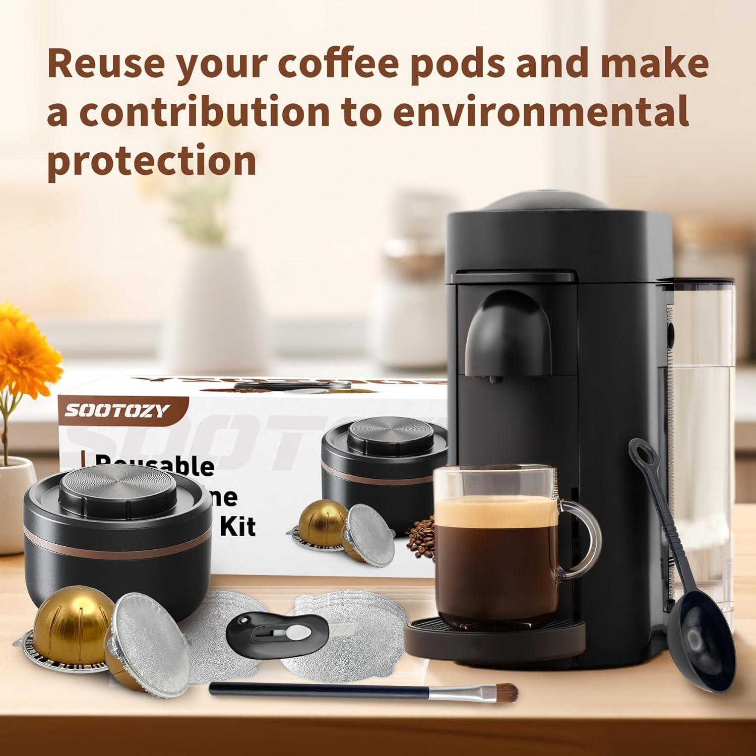 Kit de Cápsulas Reutilizables Sootozy para Nespresso Vertuo - 100 Tapas de Aluminio