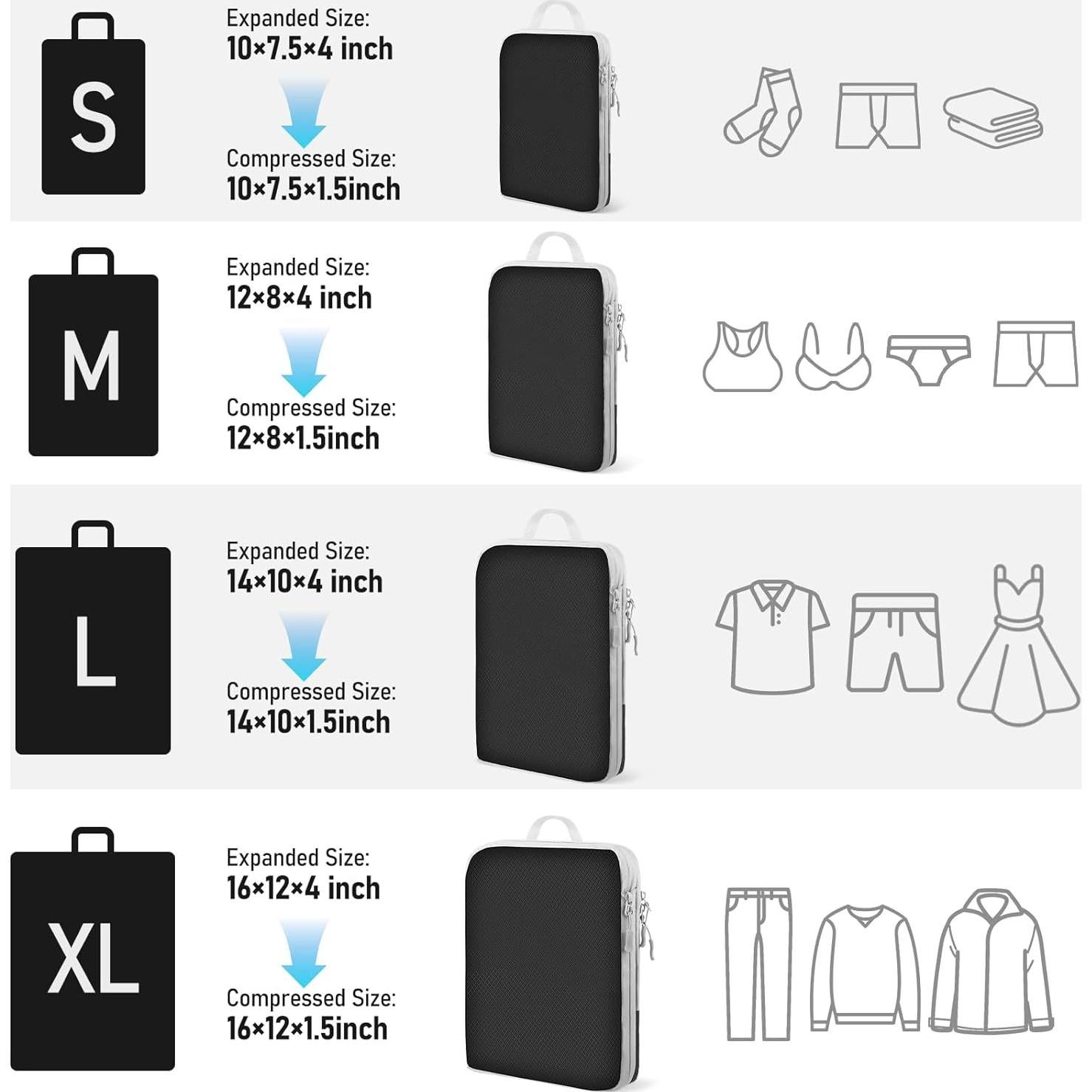 Set de 4 Cubos de Compresión YEEYAA para Empacar Viajes