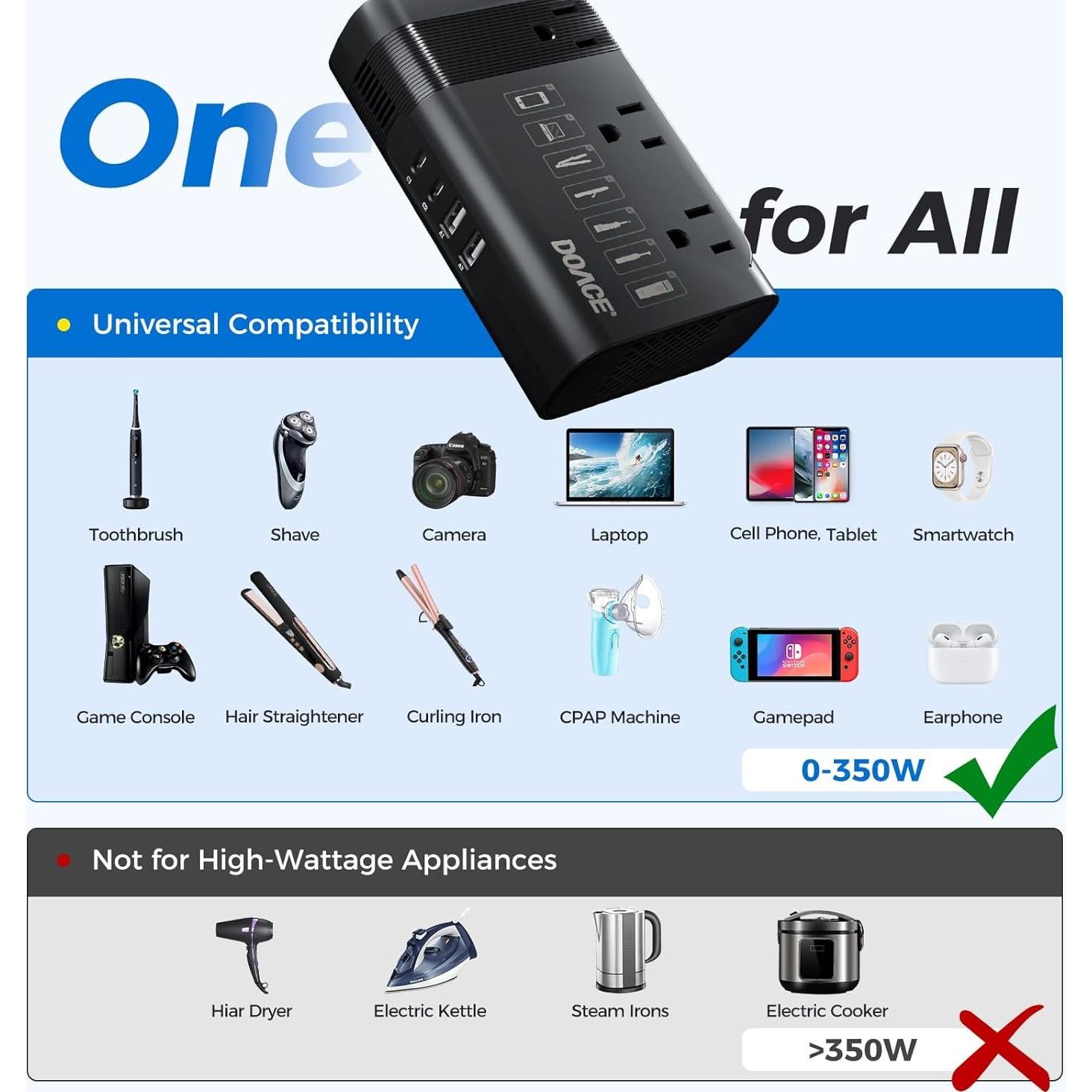 Convertidor de Voltaje DOACE 350W 220V a 110V para Viajes