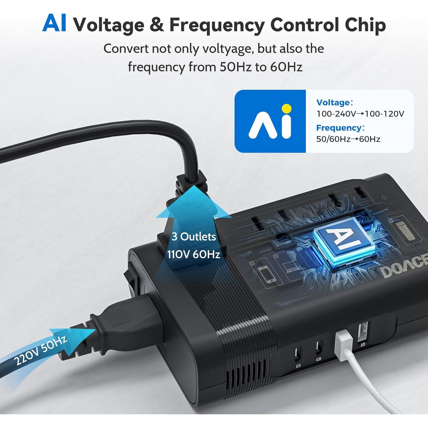 Convertidor de Voltaje DOACE 350W 220V a 110V para Viajes