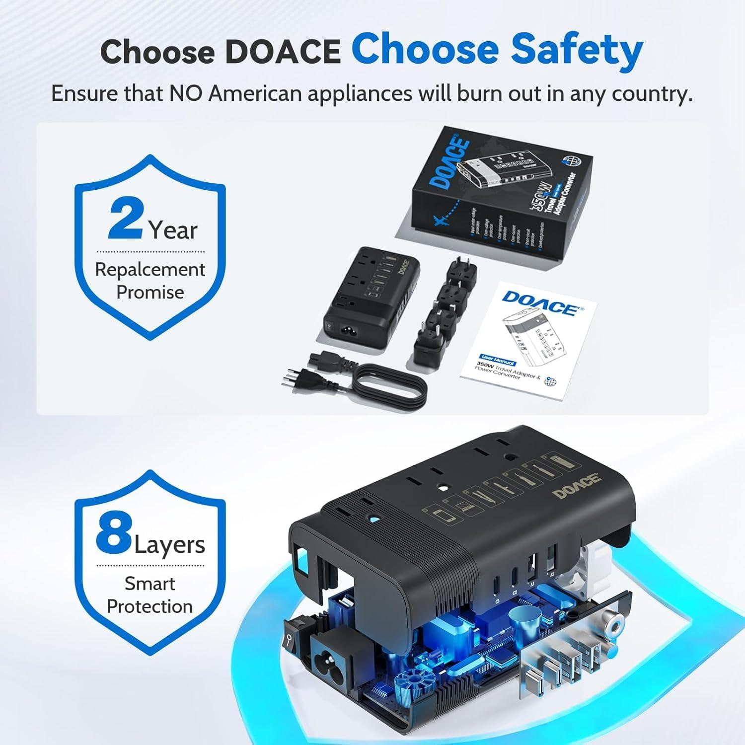 Convertidor de Voltaje DOACE 350W 220V a 110V para Viajes