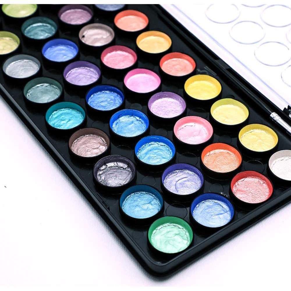 Juego de Acuarelas Metálicas Mont Marte 37 Piezas con Pincel