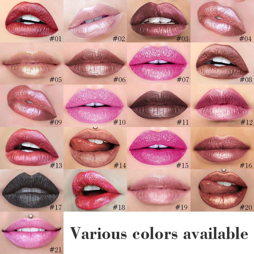 Labial Metálico Rojo Oscuro Kaely 2 en 1 con Lápiz Labial