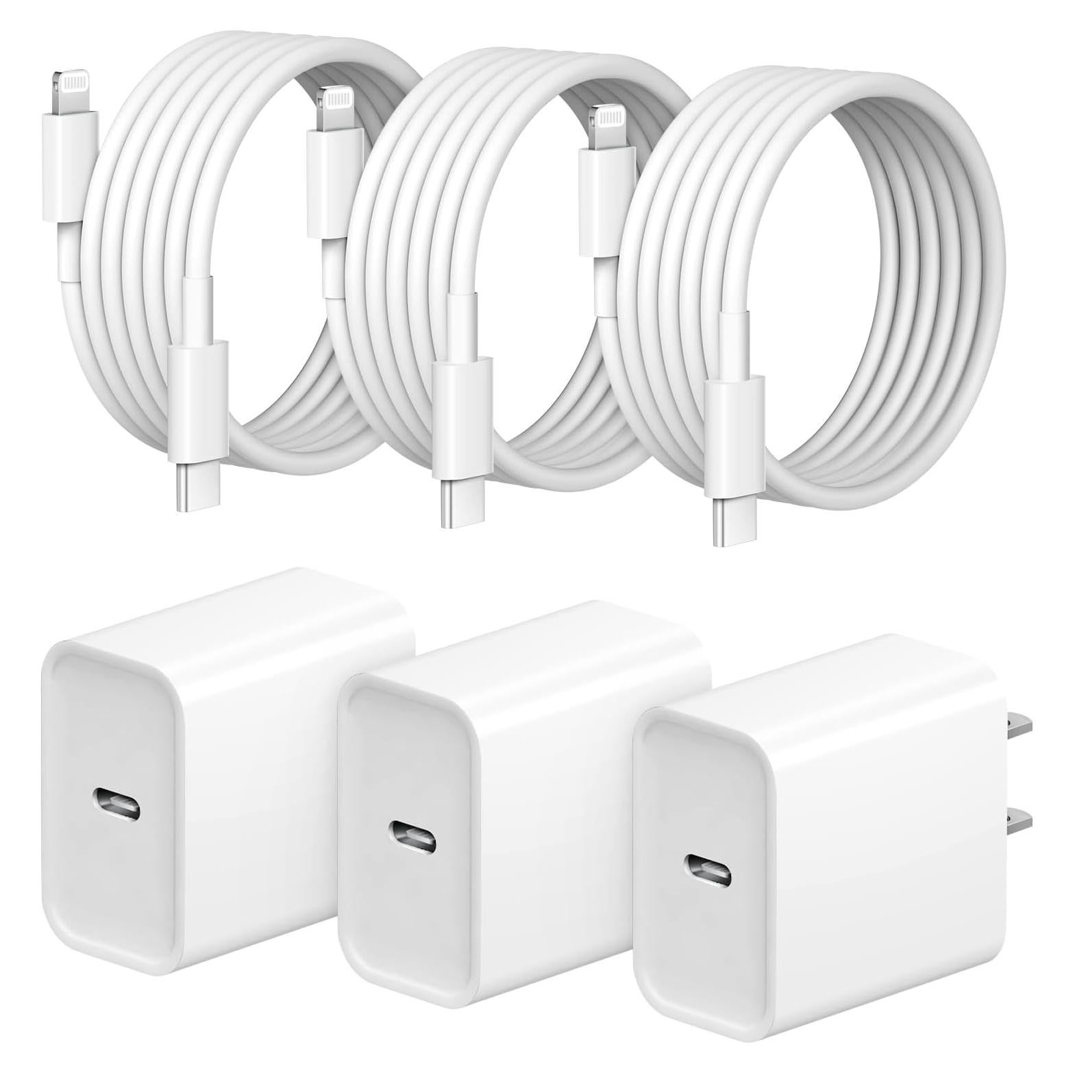 Cargador Rápido USB C 20W para iPhone 3x Pack 6FT