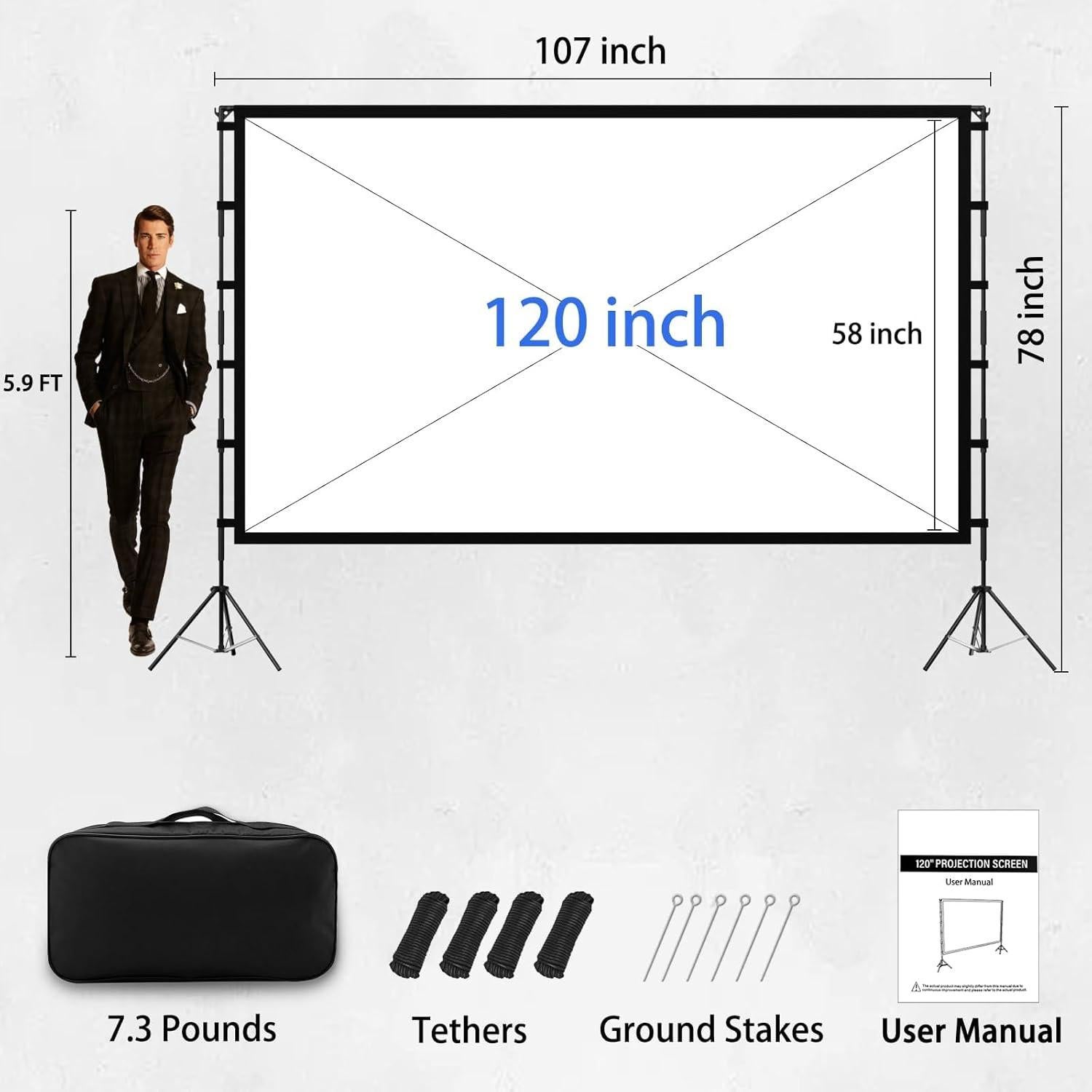 Pantalla de Proyector Portátil KSAN 120" con Soporte Plegable