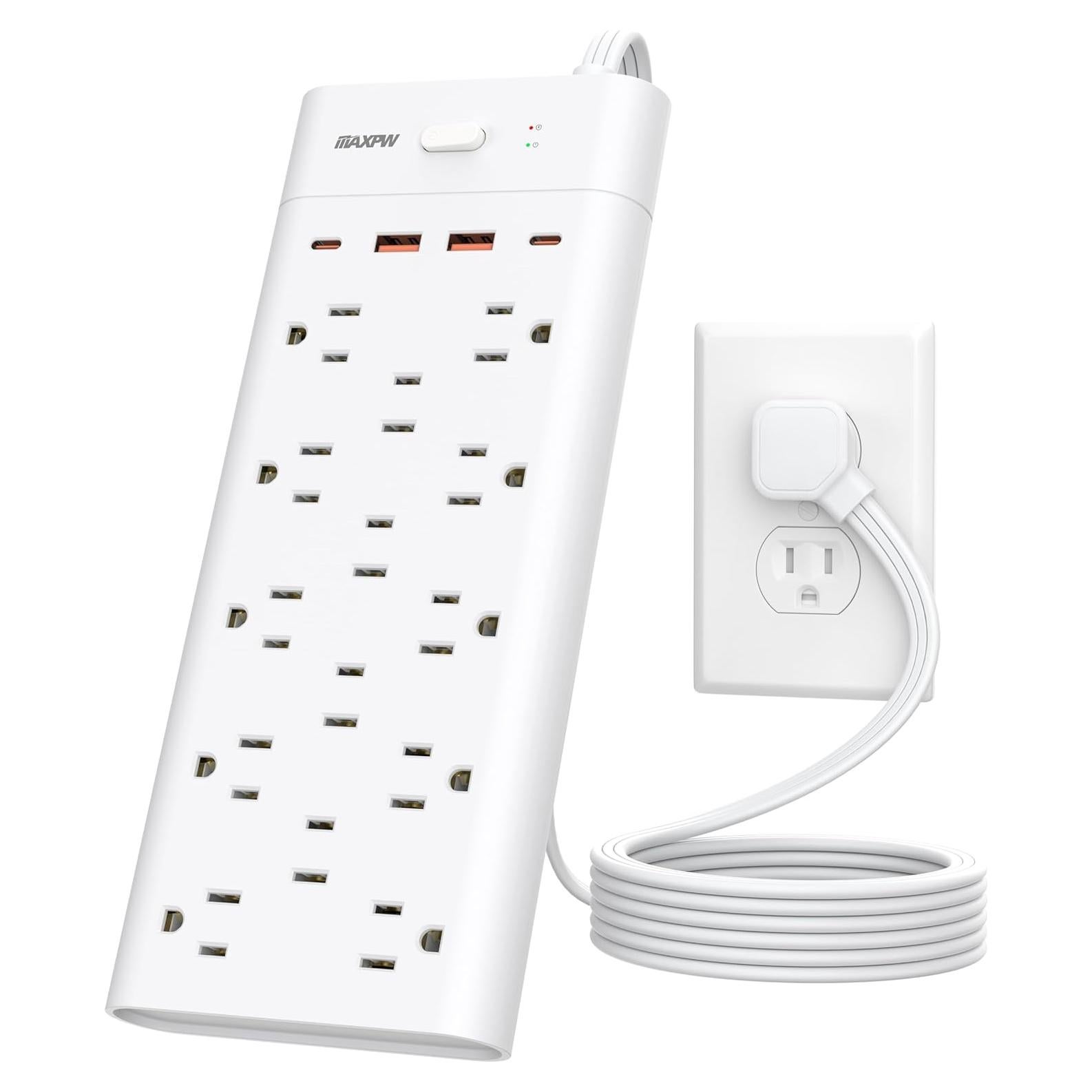 Regleta de Enchufes Maxpw 6 pies 14 Salidas 4 USB Blanco