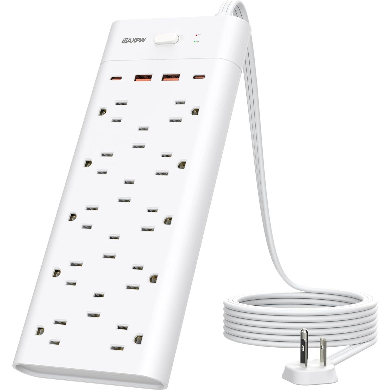 Regleta de Enchufes Maxpw 6 pies 14 Salidas 4 USB Blanco
