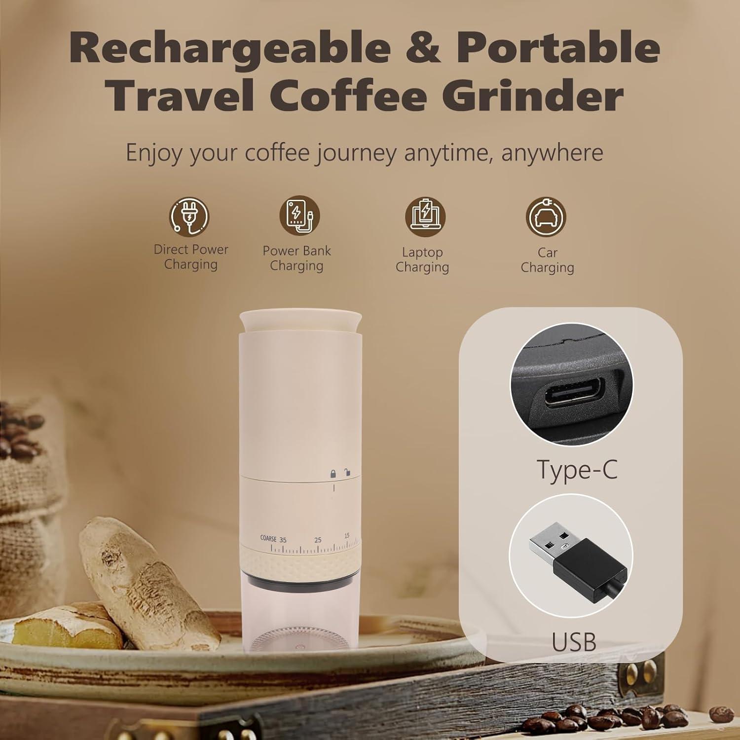 Molino de café portátil VINGVO eléctrico 38 configuraciones USB