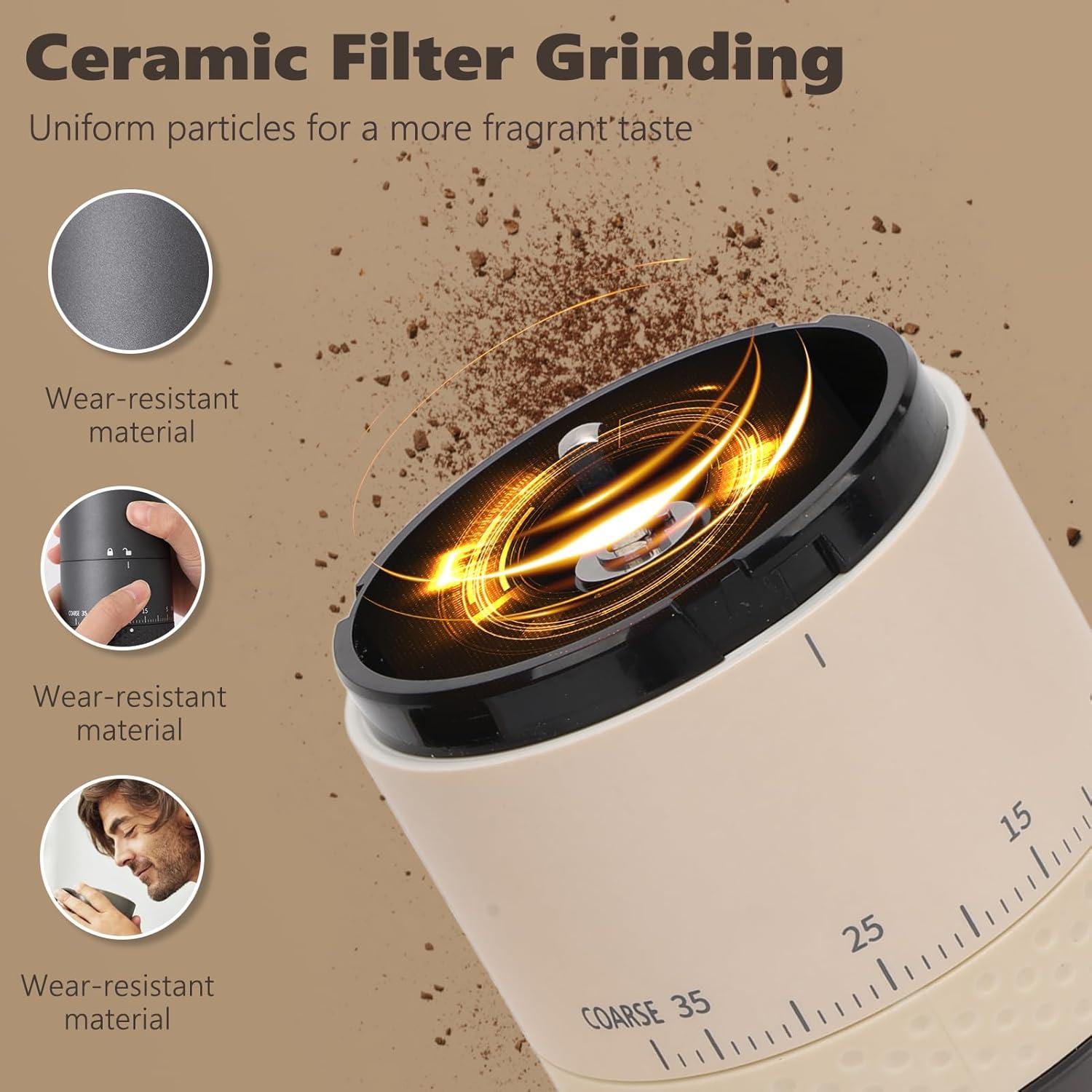 Molino de café portátil VINGVO eléctrico 38 configuraciones USB