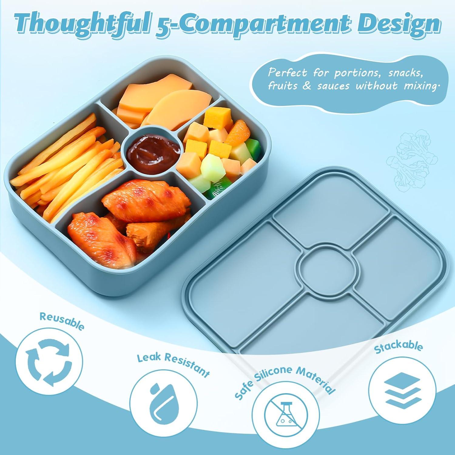 Paquete de 4 cajas Bento de silicona Jingmore 5 compartimentos