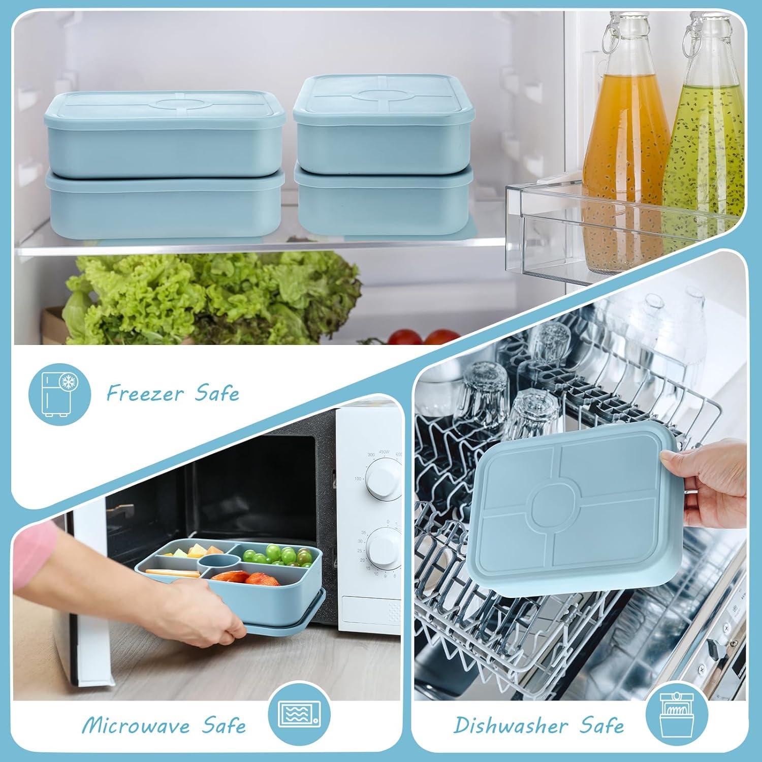 Paquete de 4 cajas Bento de silicona Jingmore 5 compartimentos