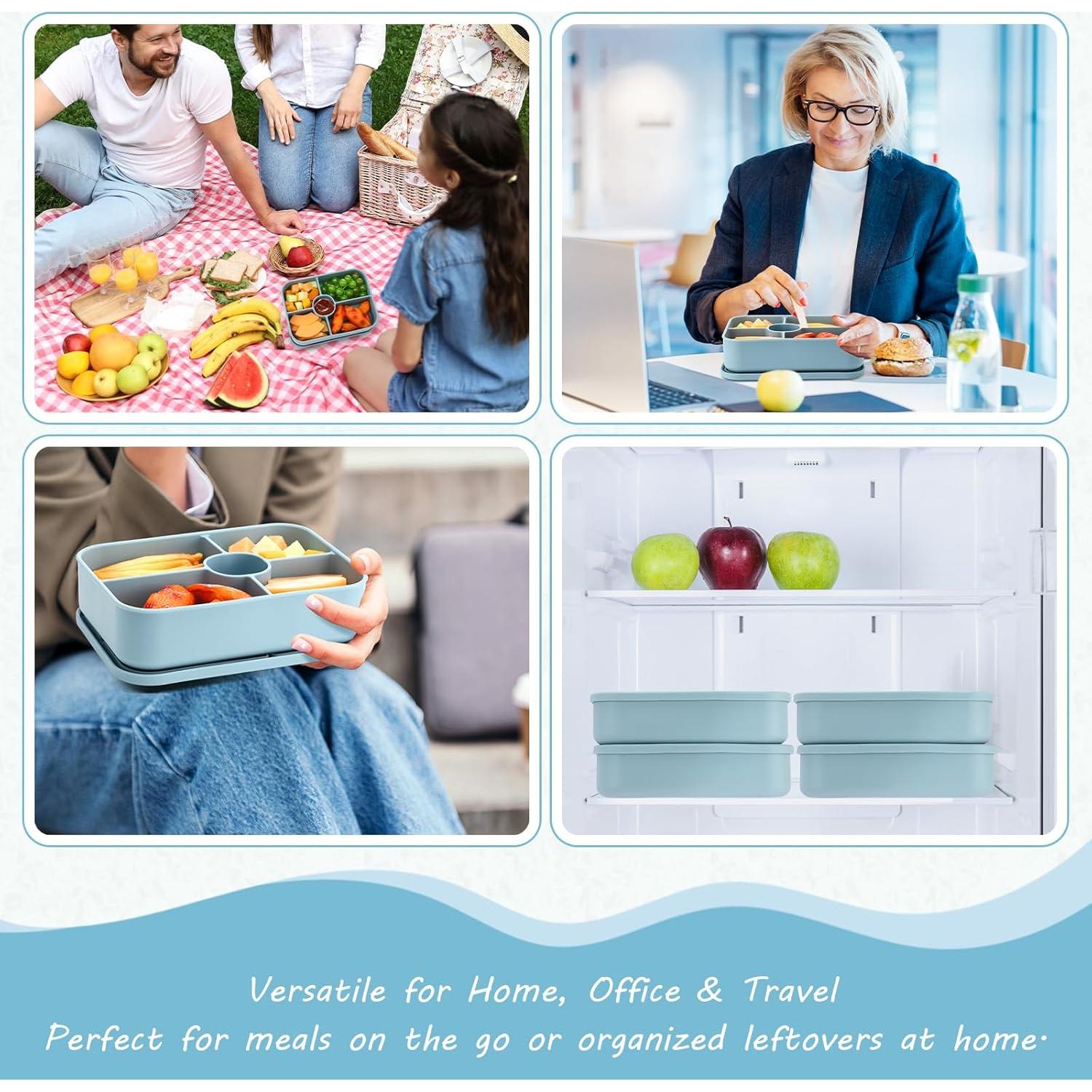 Paquete de 4 cajas Bento de silicona Jingmore 5 compartimentos