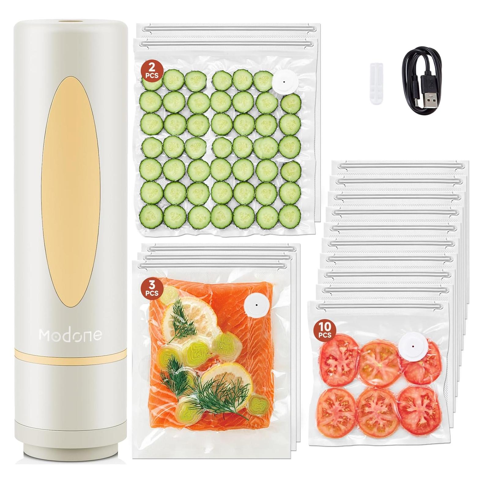 Sellador al vacío Modone Beige + 15 bolsas reutilizables