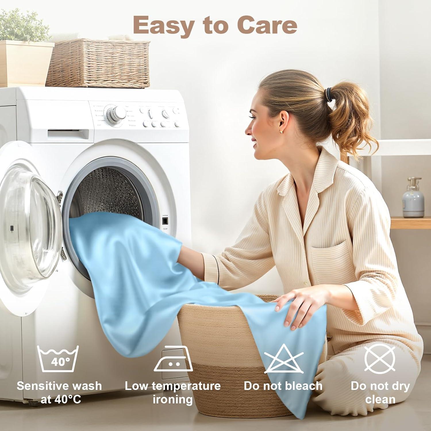 Juego de Sábanas King Vipfree 4 Piezas Rayón Bambú Azul Bebé