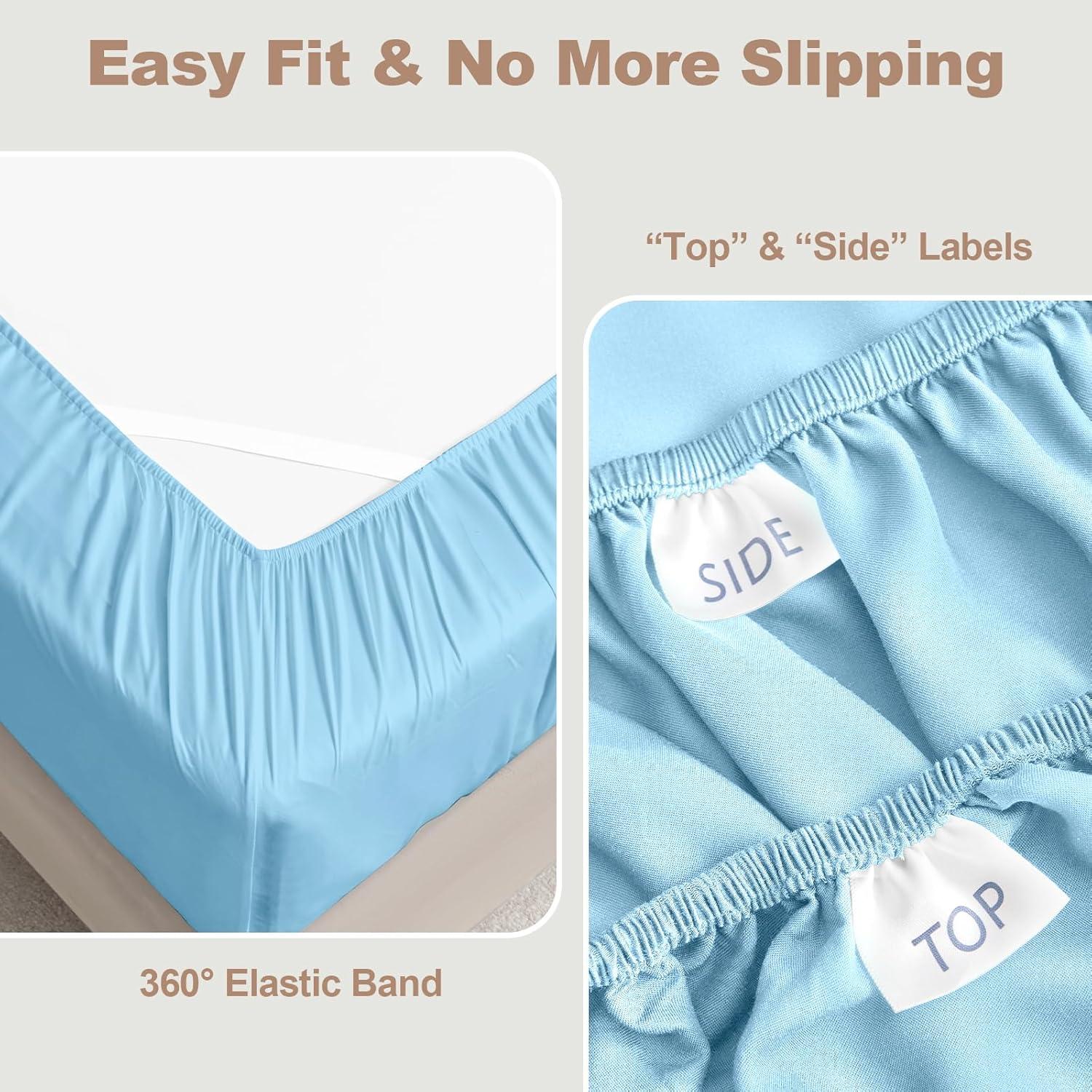 Juego de Sábanas King Vipfree 4 Piezas Rayón Bambú Azul Bebé