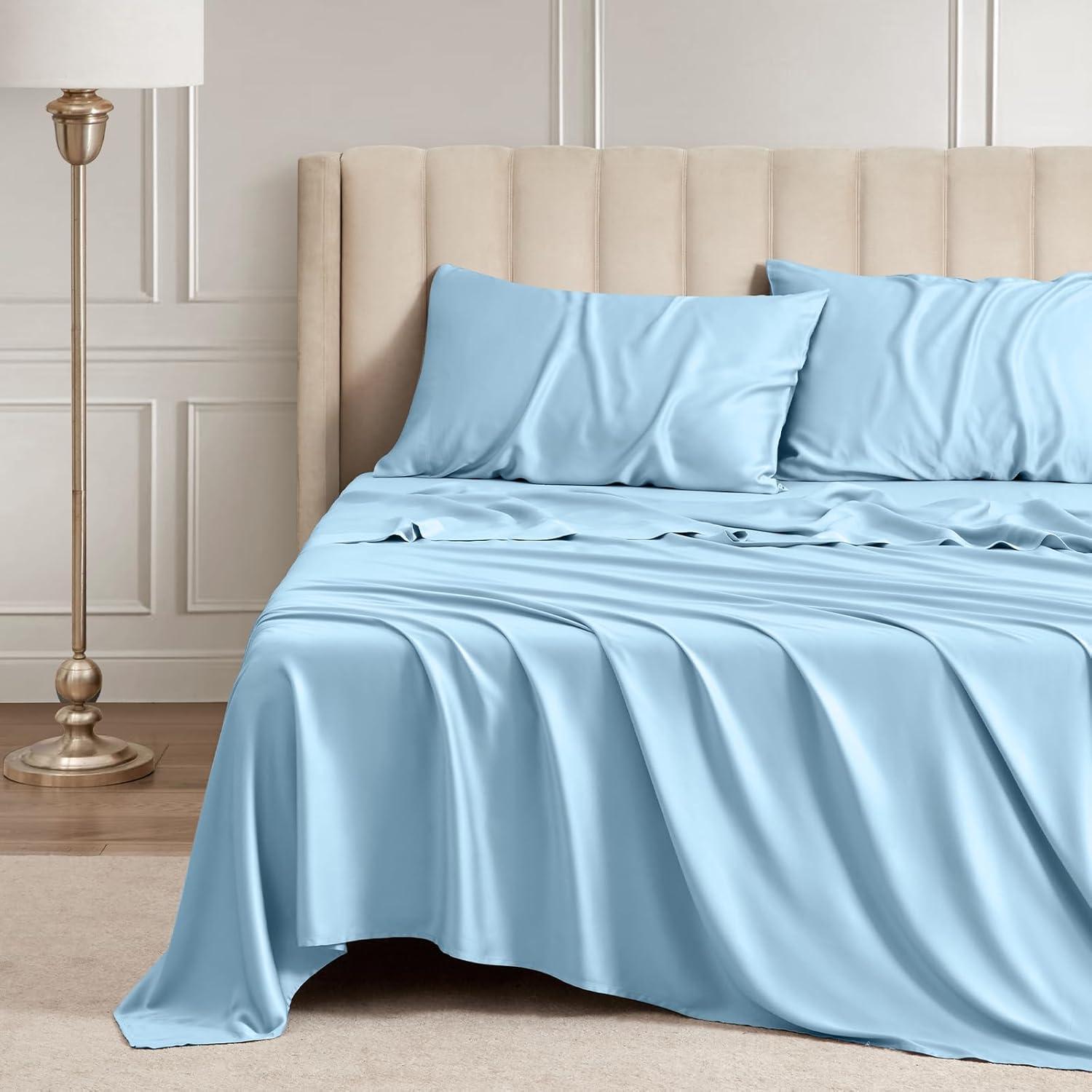 Juego de Sábanas King Vipfree 4 Piezas Rayón Bambú Azul Bebé