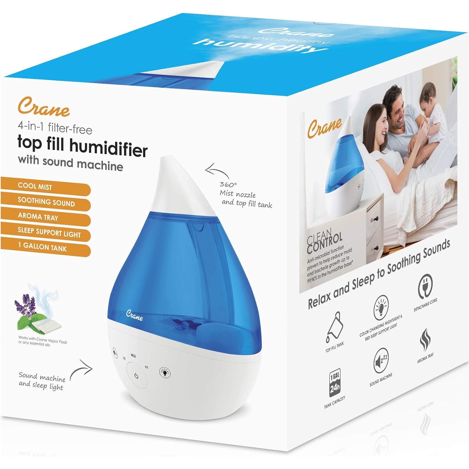 Humidificador Ultrasónico Crane Drop 2.0 4 en 1 3.78L Azul