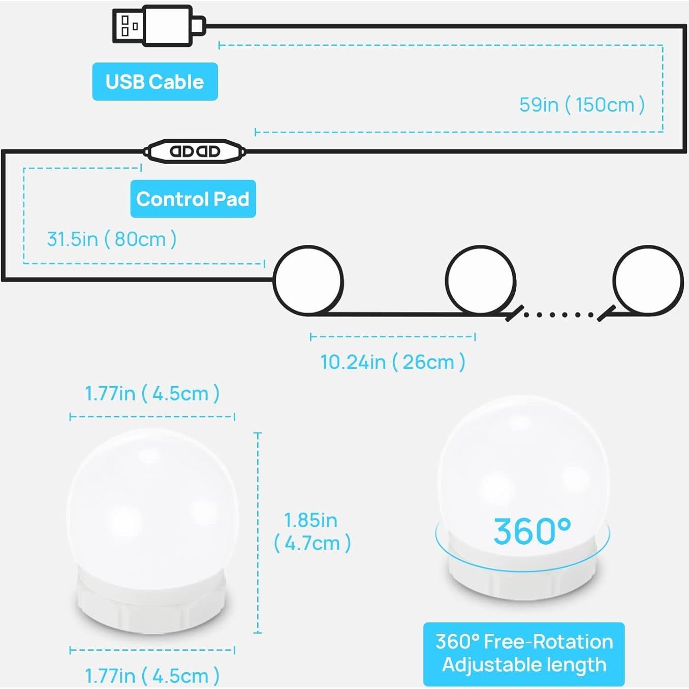 Luces LED de Tocador Consciot 10 Bombillas Regulables USB