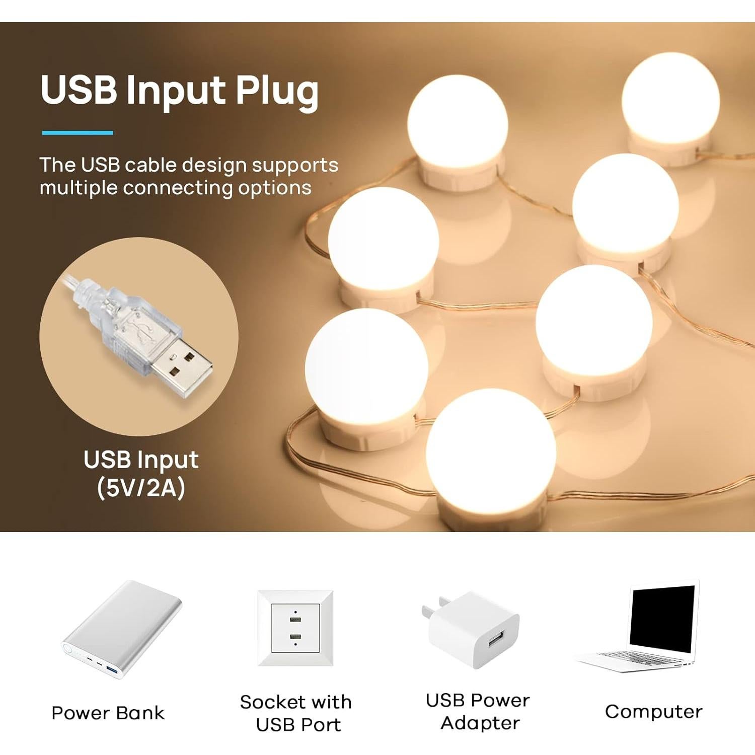 Luces LED de Tocador Consciot 10 Bombillas Regulables USB