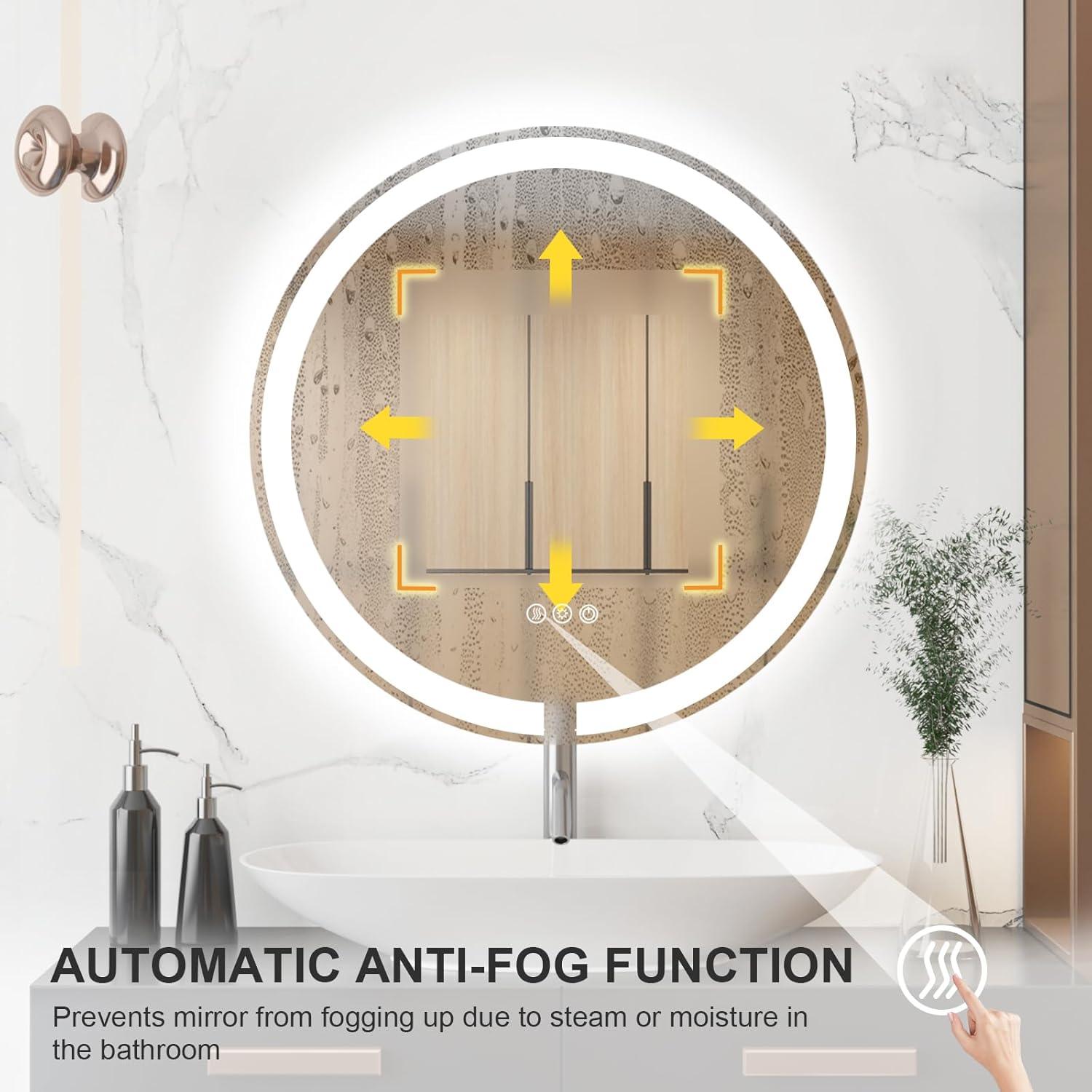 Espejo LED Redondo WOSEKBATHAL 60.96 cm Anti-vaho 3 Colores