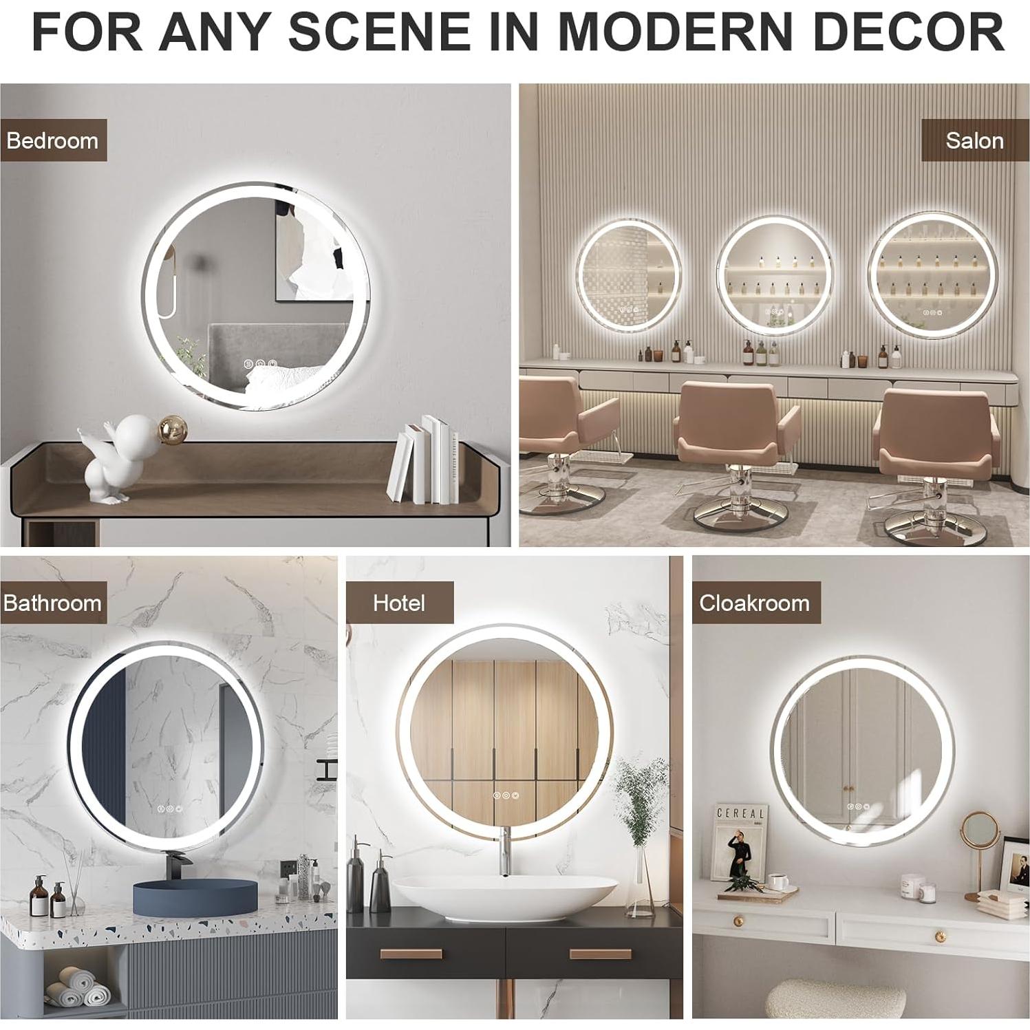 Espejo LED Redondo WOSEKBATHAL 60.96 cm Anti-vaho 3 Colores