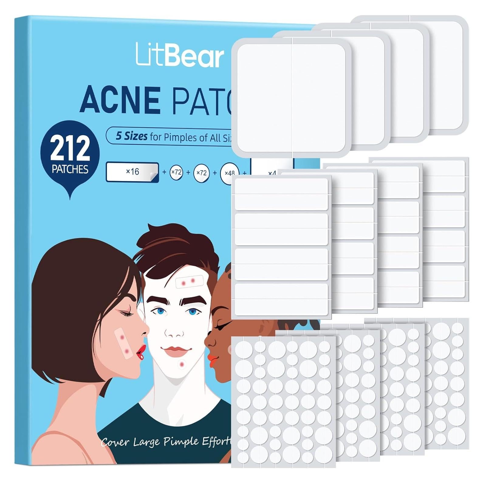 Parches para Granos LitBear - 212 Cuentas, 5 Tamaños, Hidrocoloide