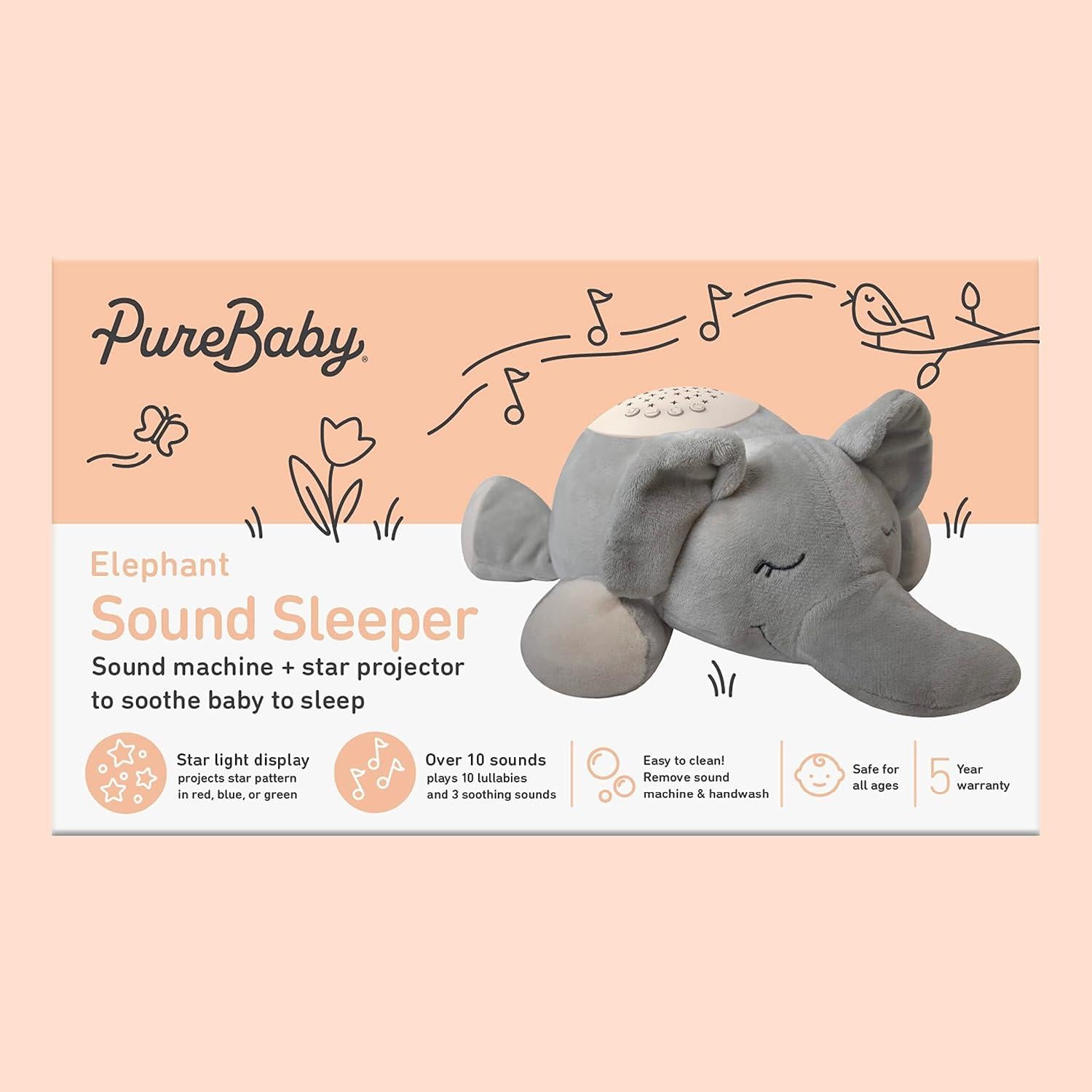 Máquina de Sonido Portátil PureBaby Elefante - Proyector de Estrellas