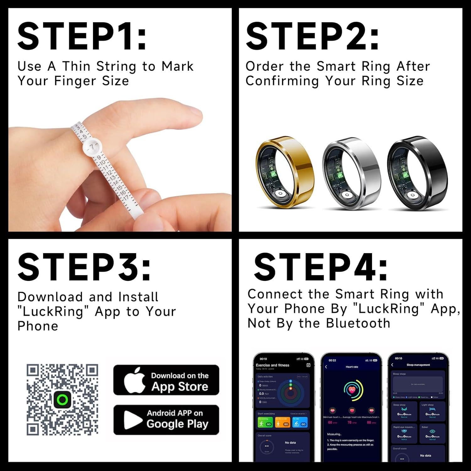 Anillo Inteligente CHAMPOWER Talla 10 Negro Monitor Fitness