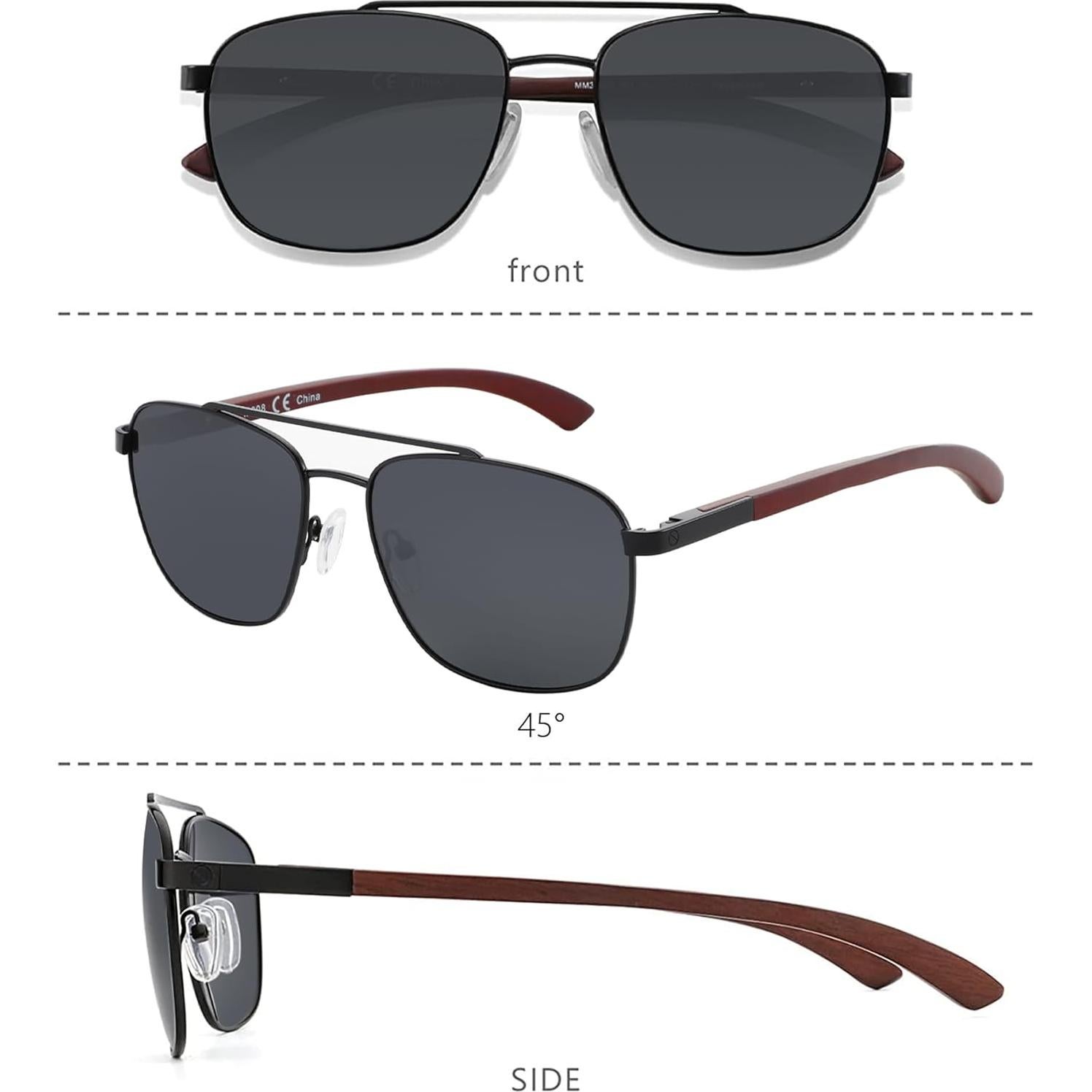 Gafas de sol aviador Zenottic de madera polarizadas UV400