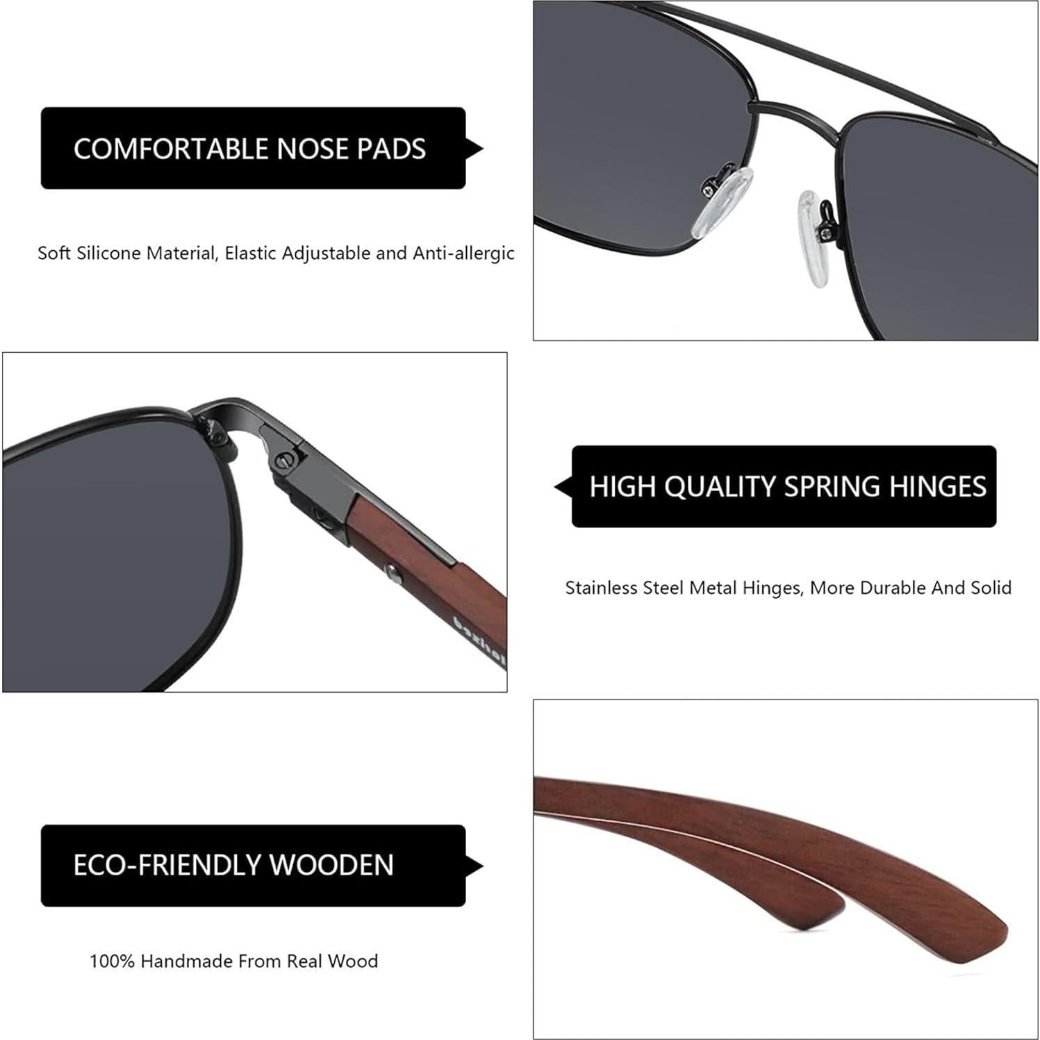 Gafas de sol aviador Zenottic de madera polarizadas UV400